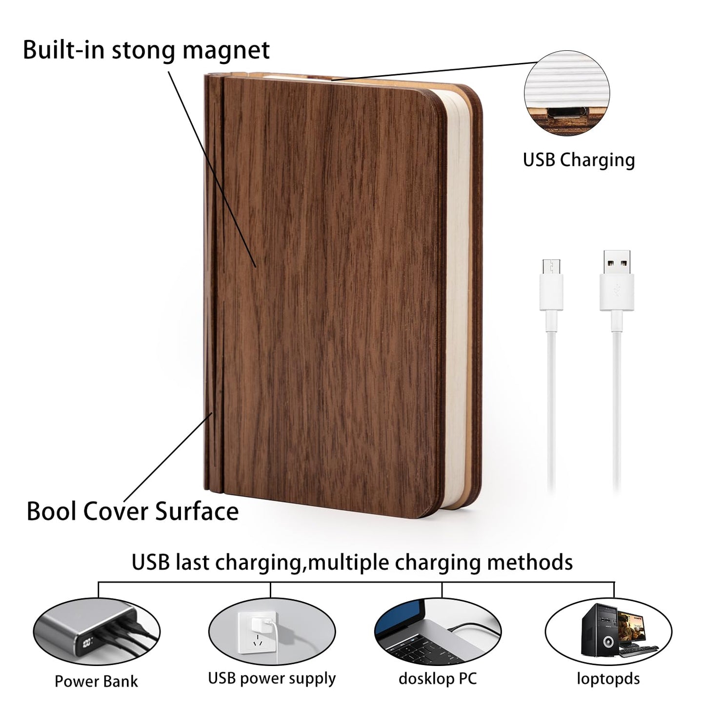 ZBOLE 4.7 Inch Wooden Book Lamp, Book Lovers Gifts,Teacher Appreciation Gifts for Women, Folding Book Light, LED Ambient Lighting, Magnetic Mood Lighting for Home&Library Decor (Walnut)