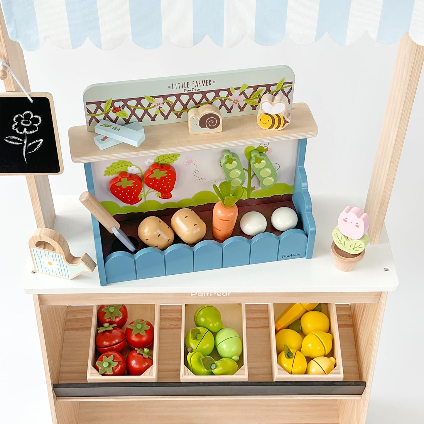 PairPear Montessori Wooden Vegetable Matching Toy – Play Food Garden Set for Toddlers 3+, Preschool Learning Sorting & Farm Pretend Play, Farm Food Recognition & Fine Motor Skills Development