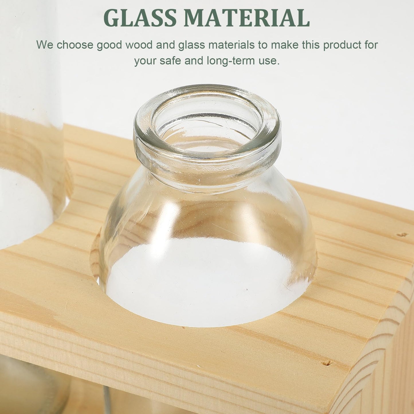 FESTFENDS Glass Terrarium Plant Vase with Wooden Stand, Hydroponic Propagation Station for Indoor Plants, Nordic Style Desktop Flower Vase Home Décor Set with 2 Glass Containers and Natural
