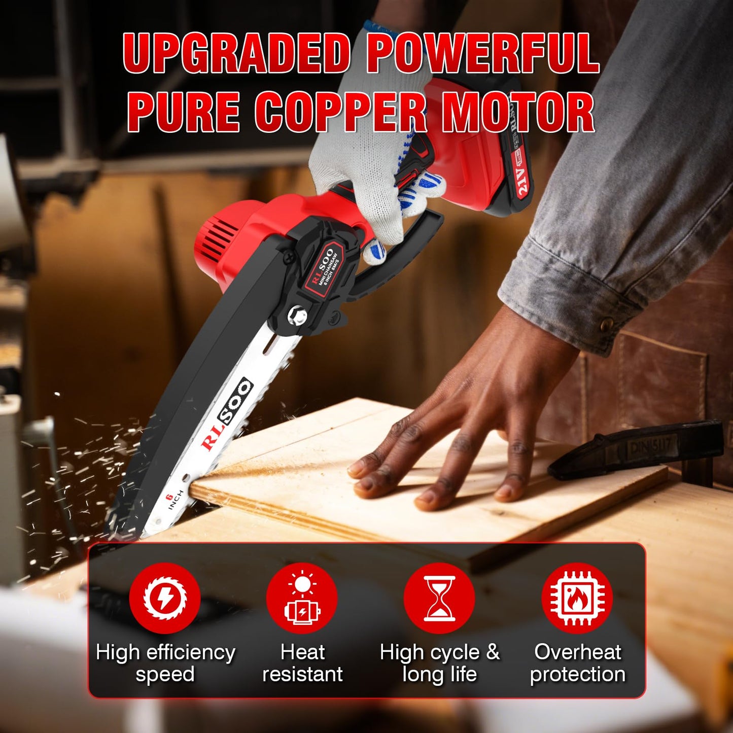 Mini Chainsaw Cordless, Upgraded 6 Inch Electric Handheld Battery Chain Saw with 2 Batteries and 3 Chains, Portable Small Tree Trimmer for Pruning Wood Cutting, Gift for Woman Seniors Dad Husband