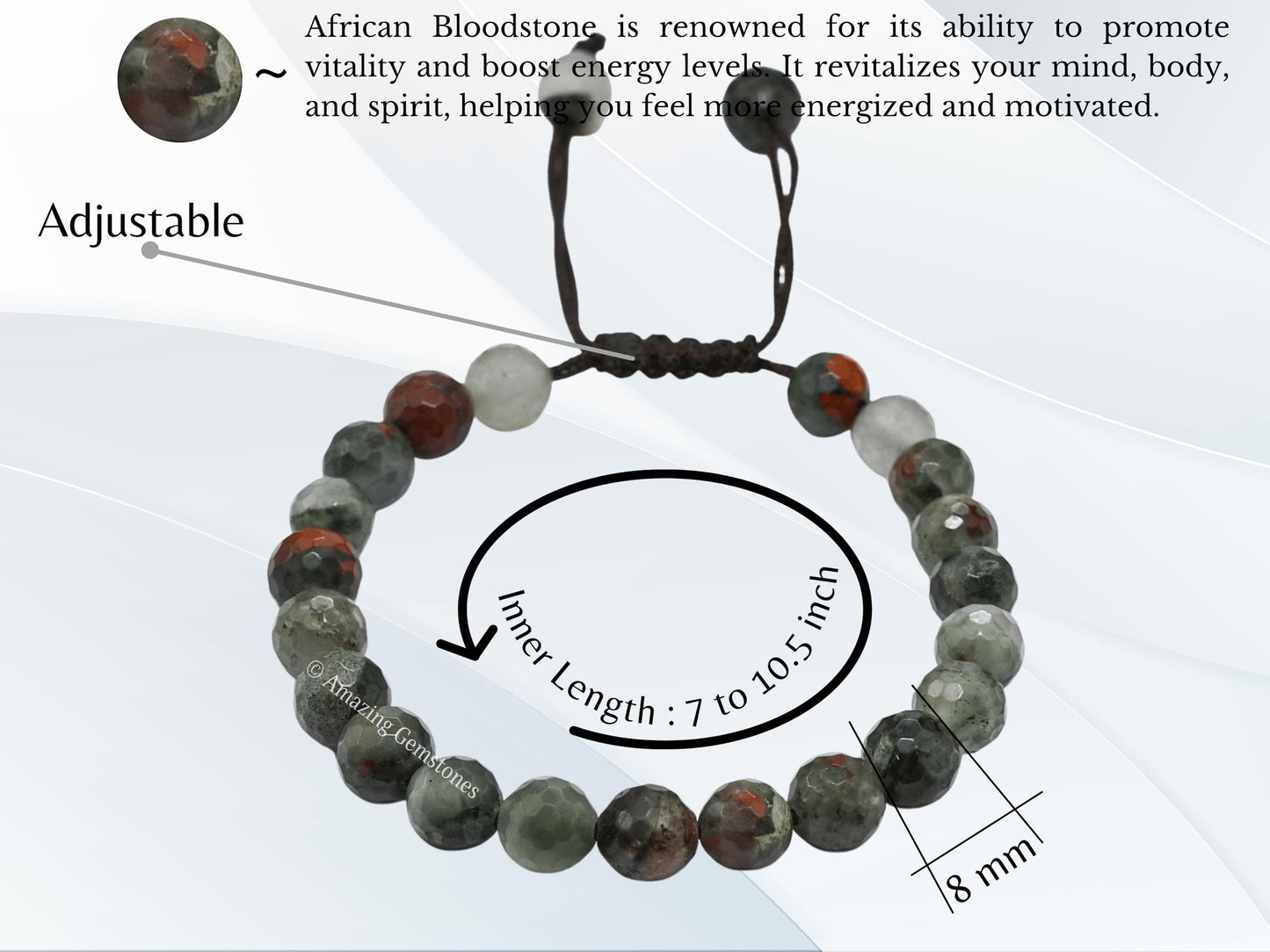 Amazing Gemstone African Bloodstone Bracelet for Women - Chakra Mens Bracelet Protection Crystals & Healing Stones - Blessing Faceted Beaded Bracelet Spiritual Meditation Gift Christmas (Adjustable)