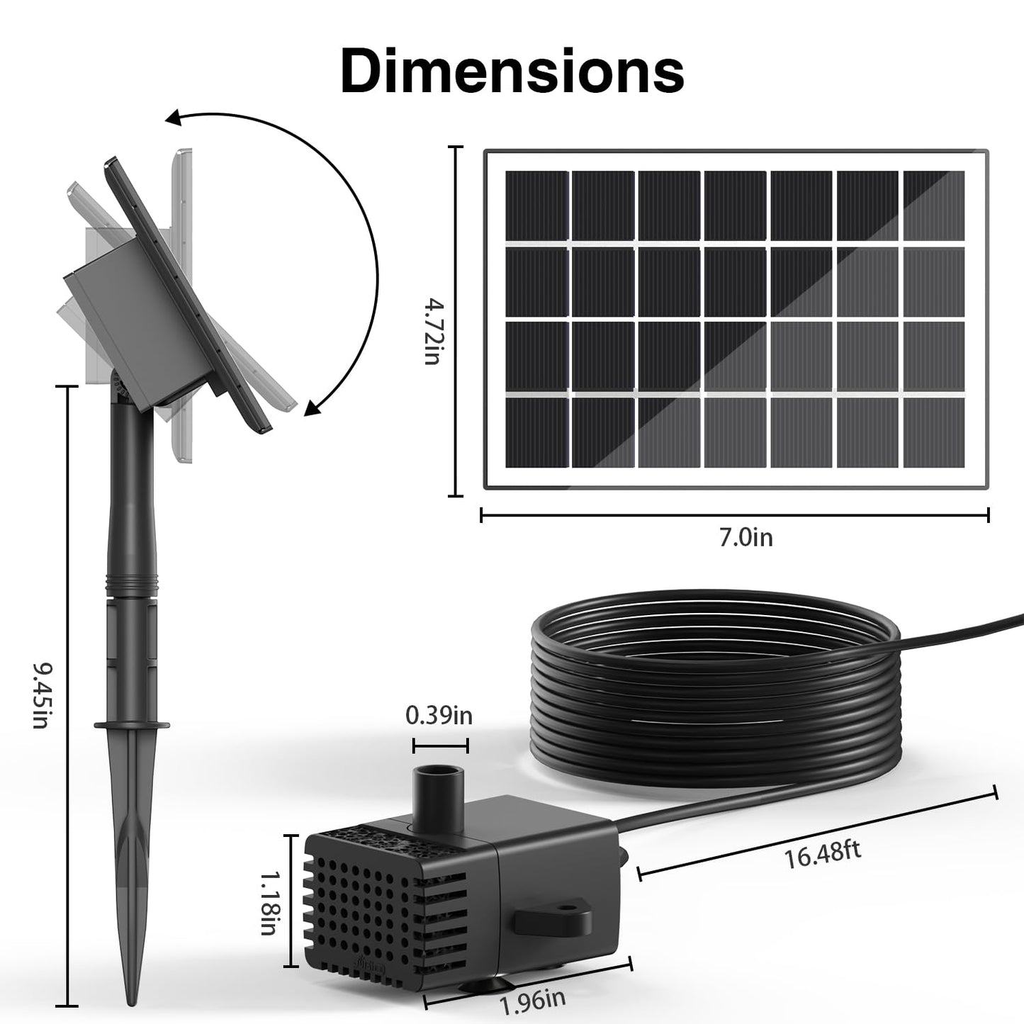 Jutai Solar Fountain Works in Cloudy Day with 2000mAH Battery Backup, 3.5W Glass Panel DIY Water Pump Kit with Sucker and Stake for Bird Bath, Water Feature,Garden, Outdoor-7 Nozzles,16.4ft Power Cord