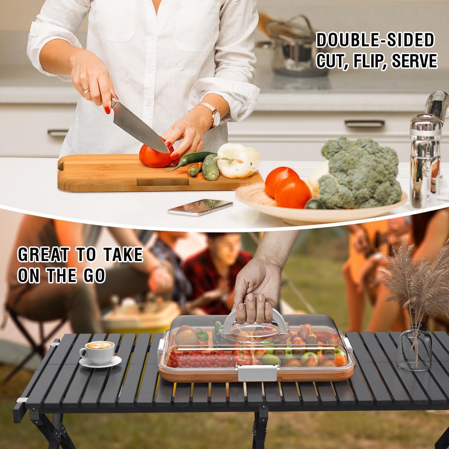 Renmxj Charcuterie Board with Clear Lid, Travel Portable Cheese Board Charcuterie Boxes Cutting Boards for Kitchen, House Warming Gifts New Home, Gifts for Women (6 Compartments White)