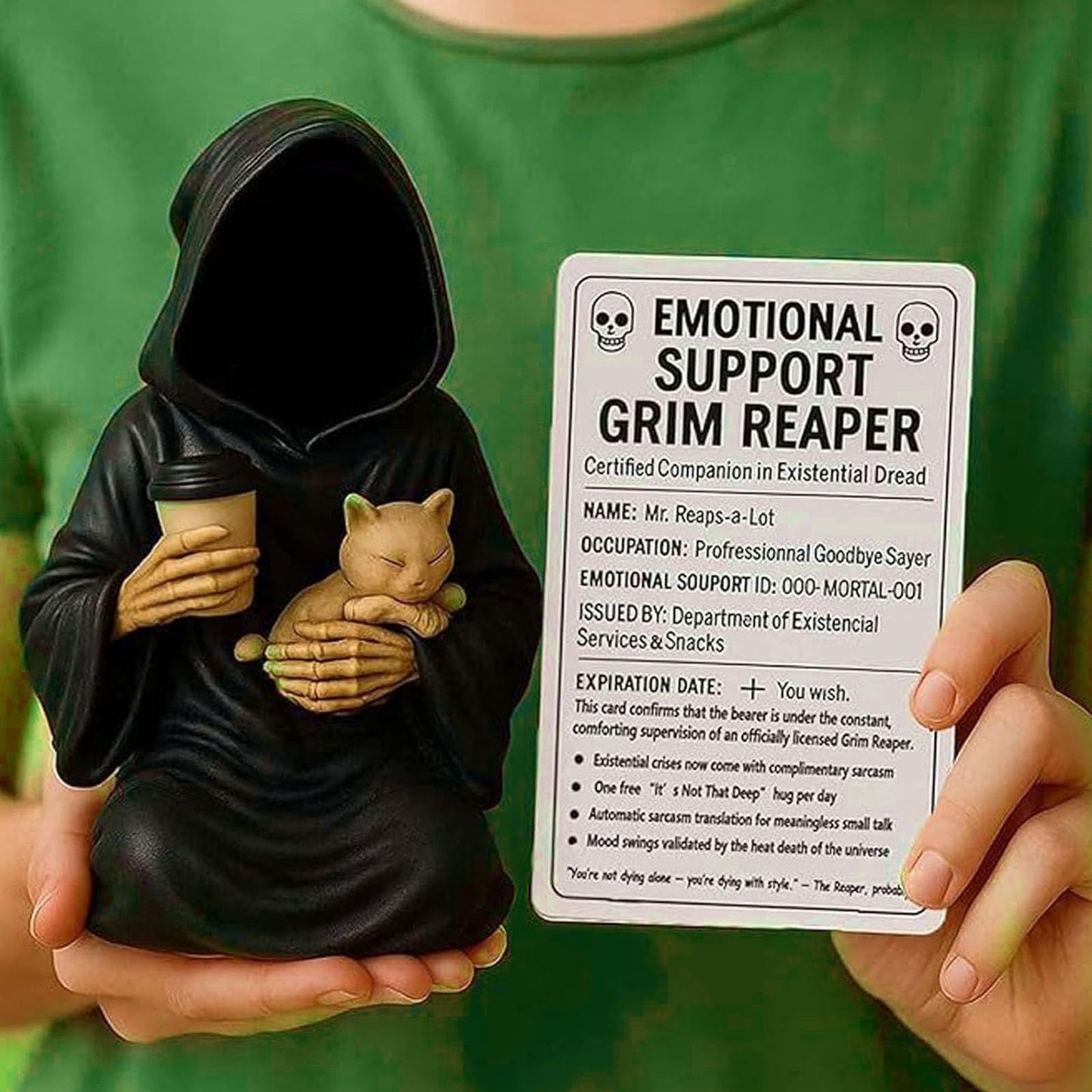 Gorbgle Halloween Decor, Gothic Decor Mysterious Resin Statue with Cat, Black Robe Spooky Figurines, Goth Sculptures Table Centerpiece for Home Office, Desk, Mantel, Bookshelf, Indoor Decorations