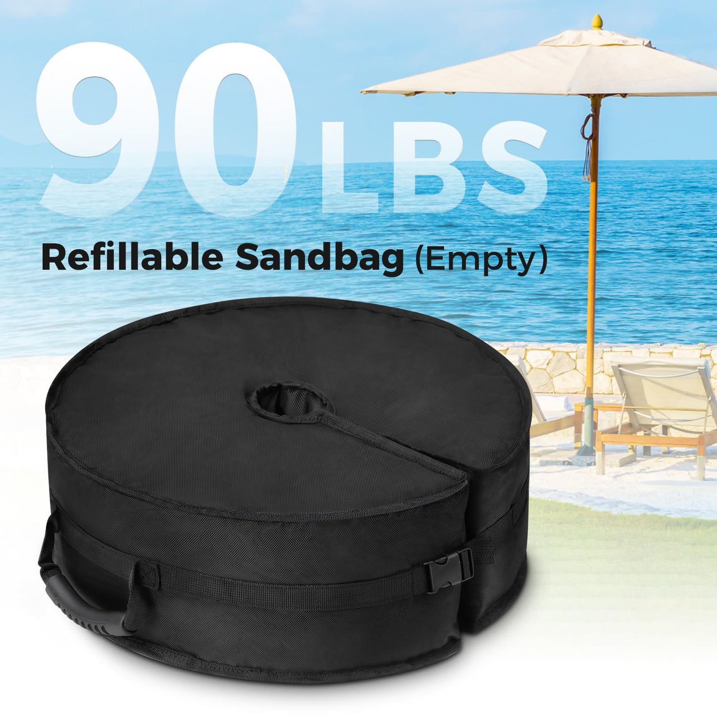 18" Round Umbrella Base Weight Sandbag, Fillable Sand Bags with Side-Slot Opening, Heavy-Duty Sandbags for Weight Fits Offset, Cantilever & Outdoor Patio Outdoor Garden Parasol Stand (Without Sand)