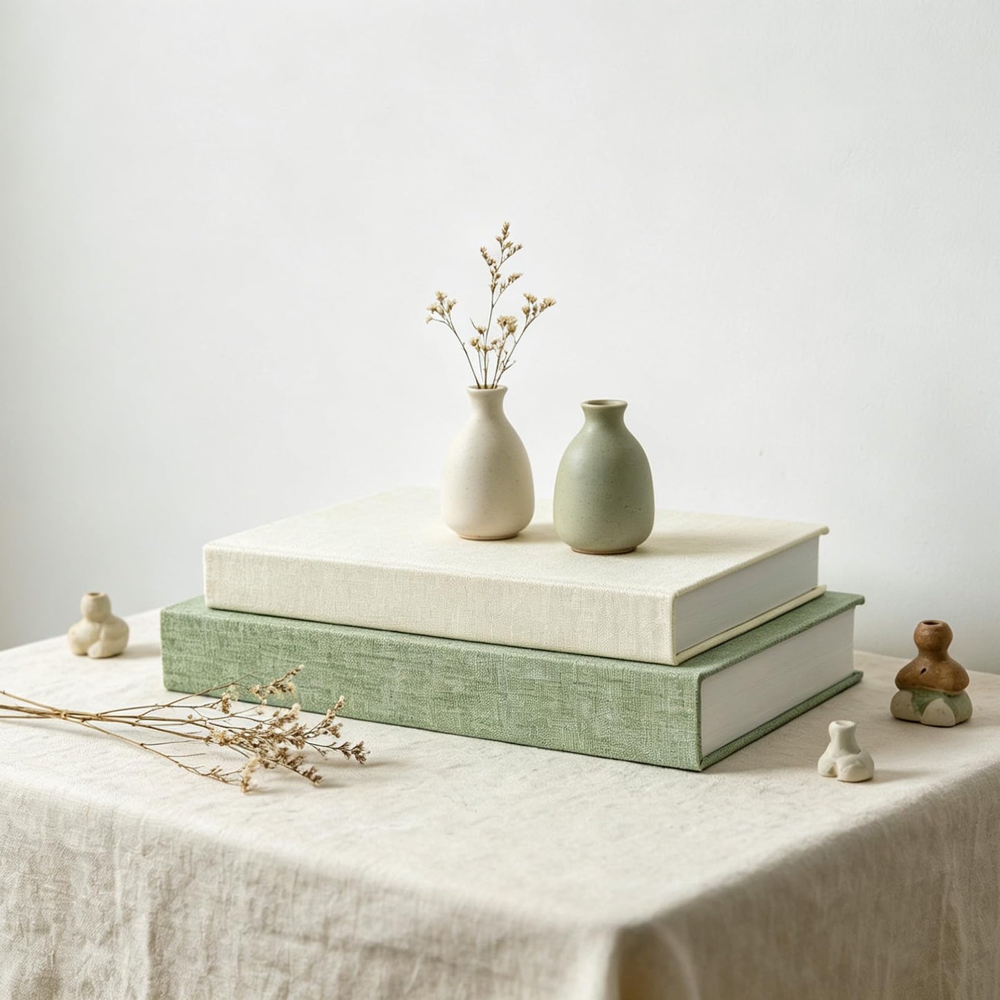 NSdawali Decorative Books Set of 2 Linen Fabric Faux Storage Fake Book Boxes Coffee Table Books Decor Aesthetic for Home Office Entryway Bookshelf Mantel Decoration Photo Storage Box (Sage and White)
