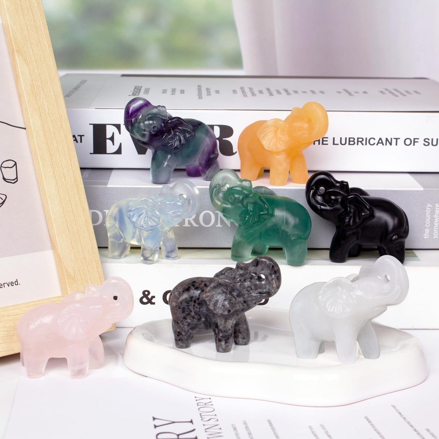 Hguxmcu 2 Inch Rainbow Fluorite Crystal Elephant Sculpture Handcrafted Healing Stone Animal Figurine Spiritual Home Decor Lucky Charm Gift for Wealth Success Positive Energy and Meditation Lovers