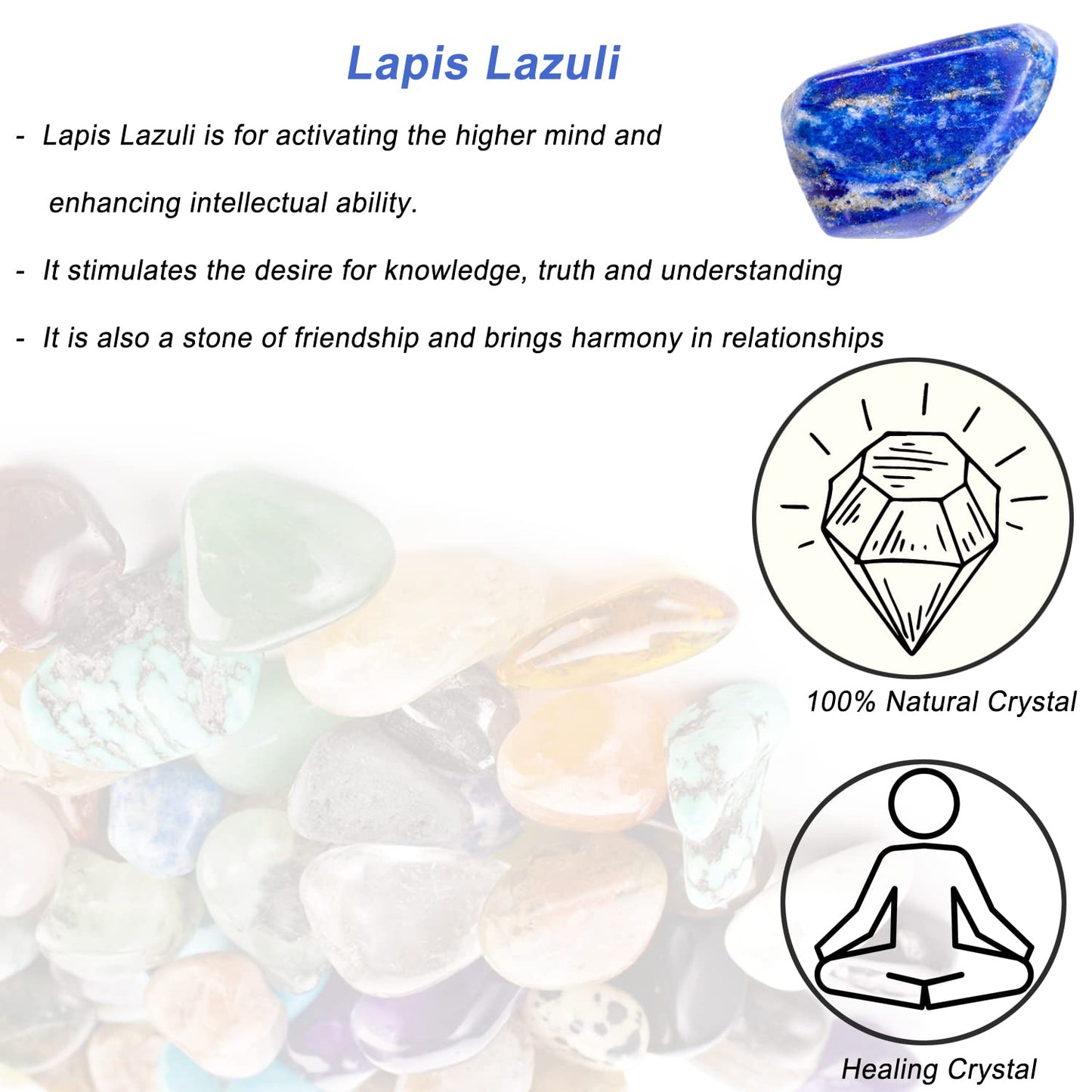 Lapis Lazuli Healing Crystal Stones, 1.25-2.0" Large Reiki Healing Gemstones Natural Tumbled Polished Stones for Energy Witchcraft Therapy Meditation