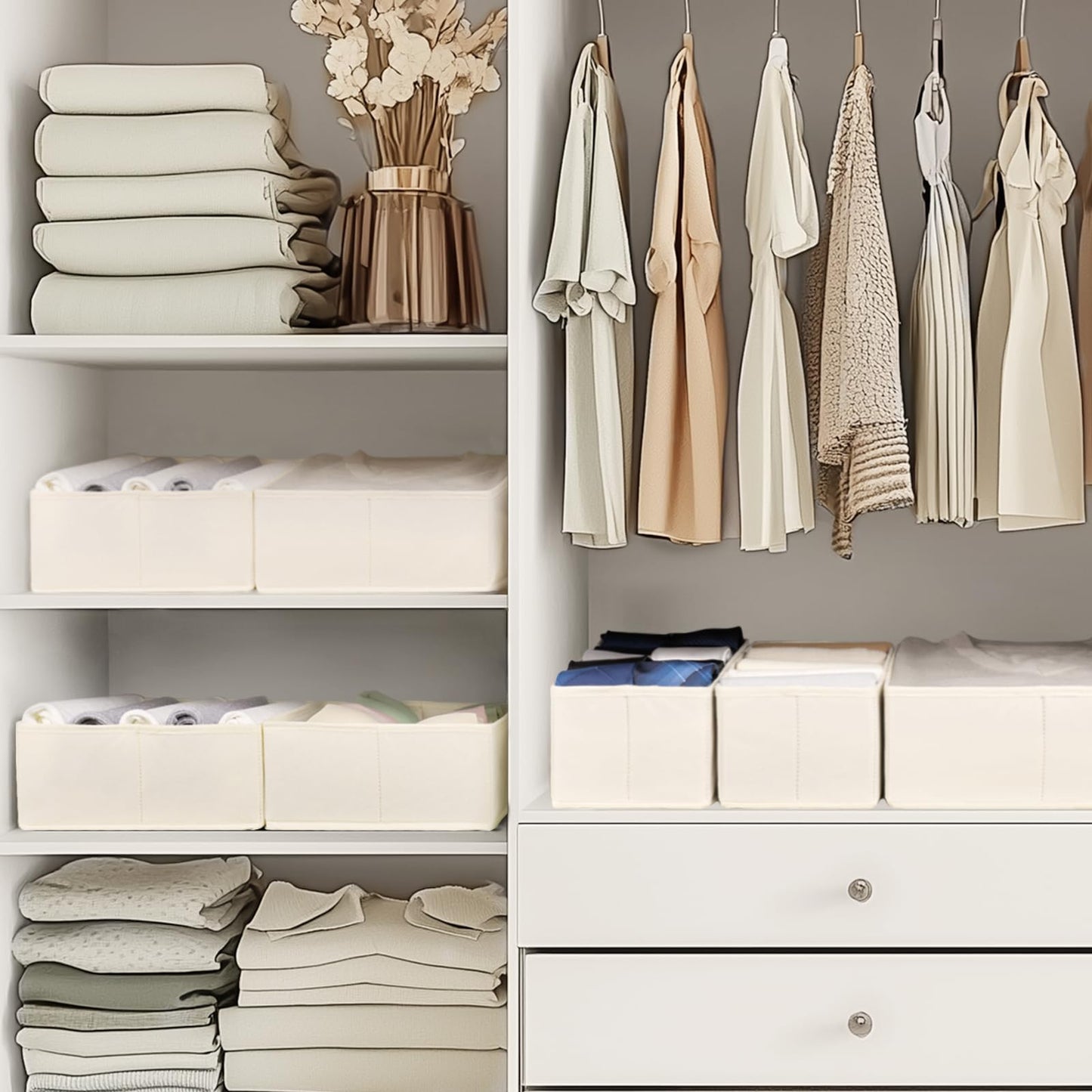 Criusia Drawer Organizer Clothes, 10 Pack Dresser Organizer for Baby Clothes, Underwear, Sock- Foldable Closet Organization and Storage Dividers Bins for Nursery, Bedroom (Beige)