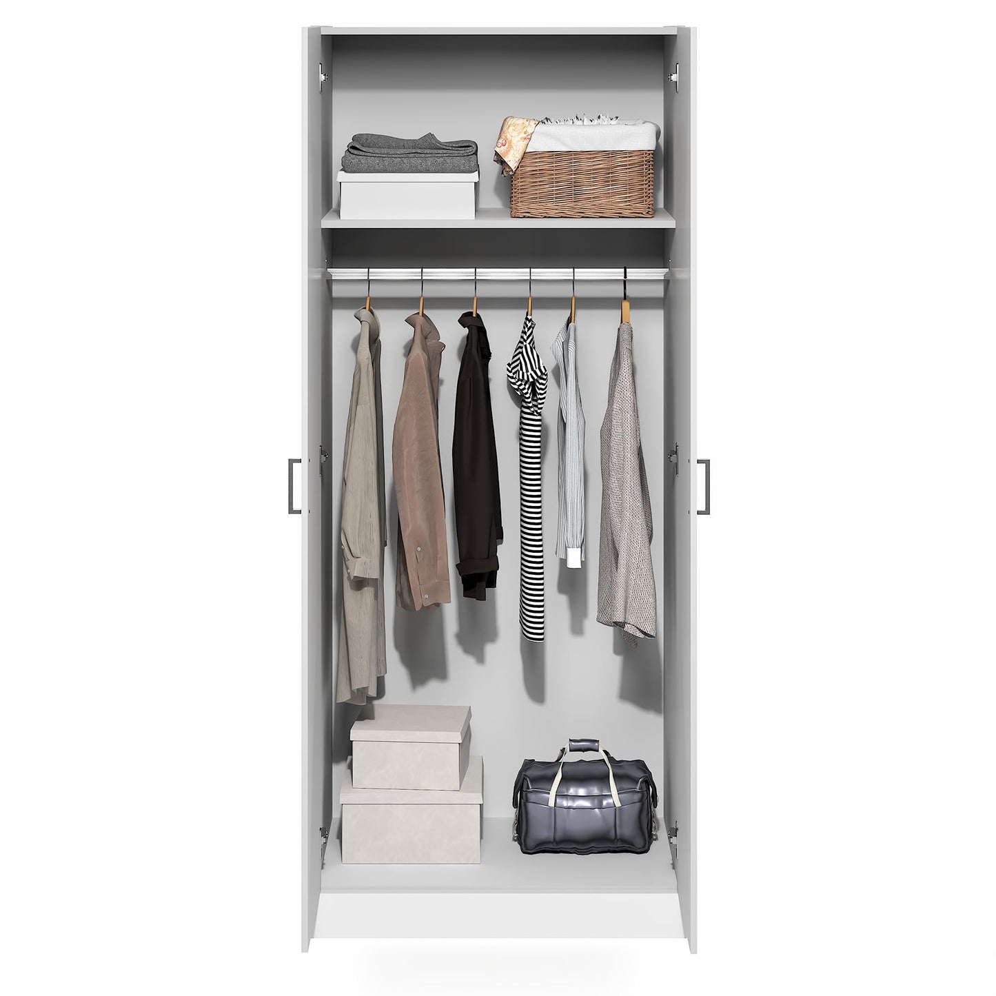 Furinno Robin Wardrobe Cabinet with Hanging Rod, Closet Organizers and Storage, for Wardrobe, Bedroom, Living Room, Entryway, White
