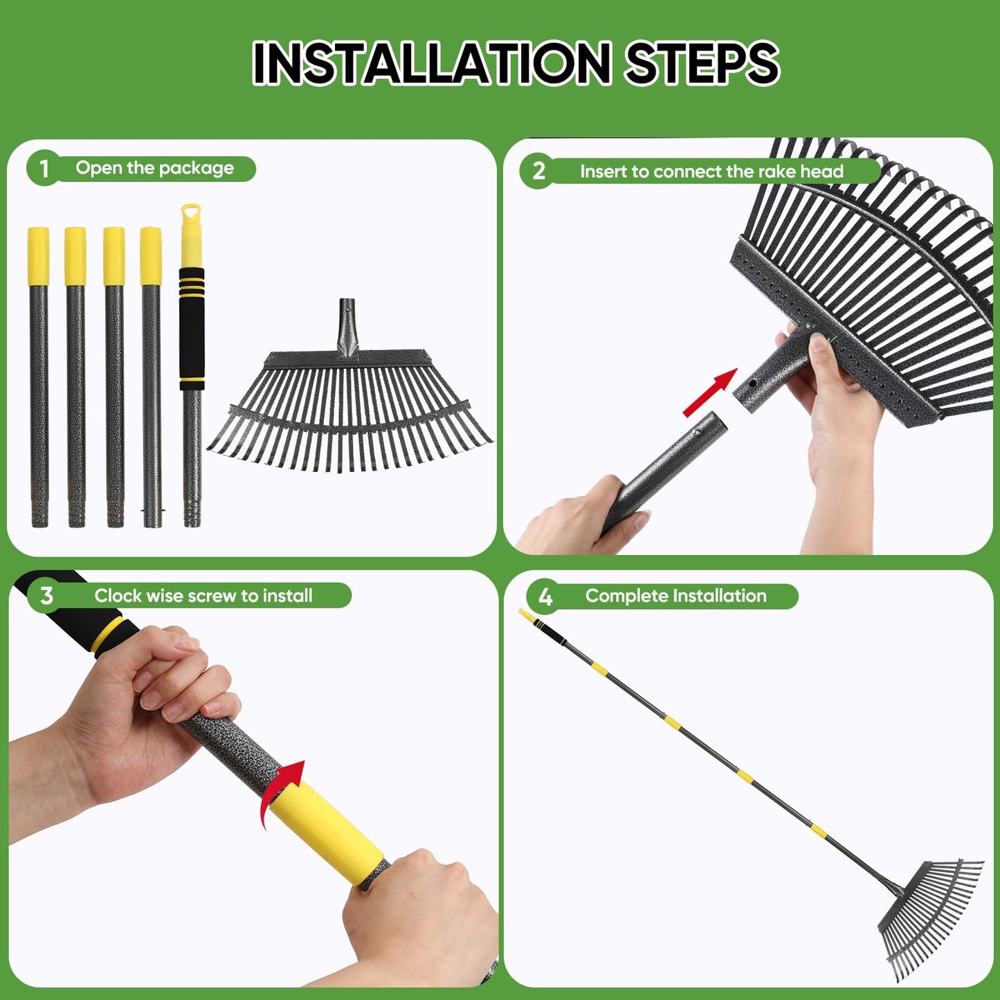Coopvivi Garden Leaf Rakes, 6FT Rake for Lawns Heavy Duty 25 Metal Tines 18.5 inch Wide, Adjustable Steel Handle, Rakes for Leaves, Gathering Shrub, Grass, Yard