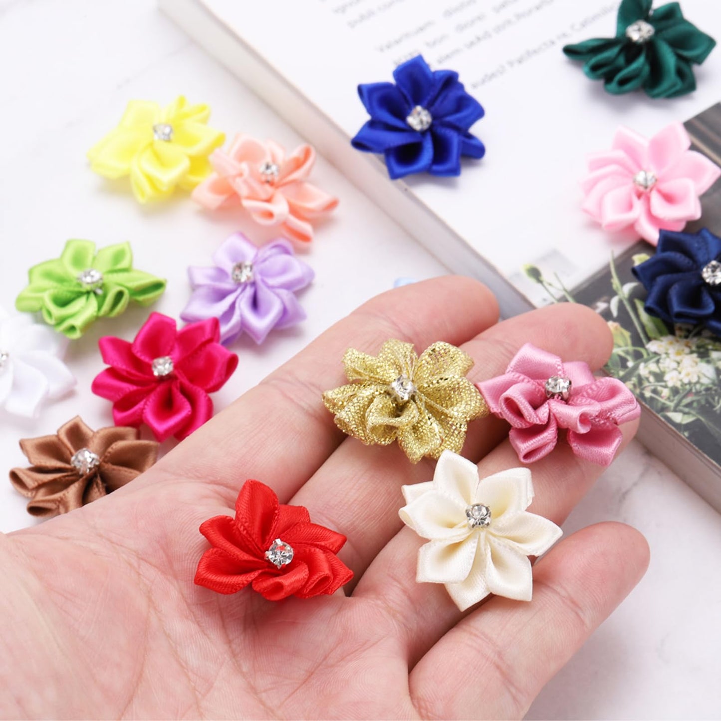 PATIKIL 1.2 Inch Small Ribbon Flowers, 50 Pcs Satin Ribbon Flowers Mini Fabric Flowers for Crafts DIY Wedding Ornament Appliques, Dark Purple