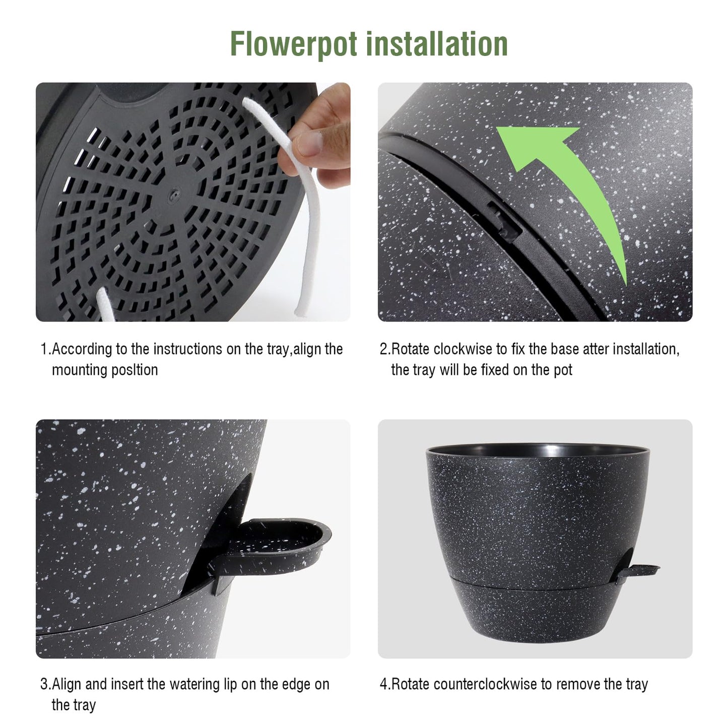WSMKSZ 10 inch Self Watering Pots, Planter, Plant Pots with Mesh Drainage Holes for Indoor Outdoor House Plants and Garden, Pack of 2 Plastic Flower Pots with Deep Reservoir, Speckled Black