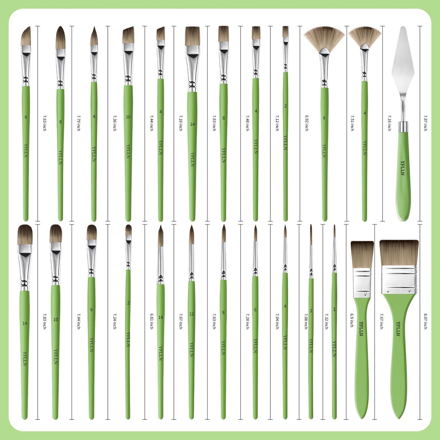Paint Brushes Set of 25 Pieces Wooden Handles Brushes，Professional Artist Series with Filbert, Fan, Dagger, Cat Tongue, Round, Angle, Wide Flat Canvas Roll Bag & Palette Knife