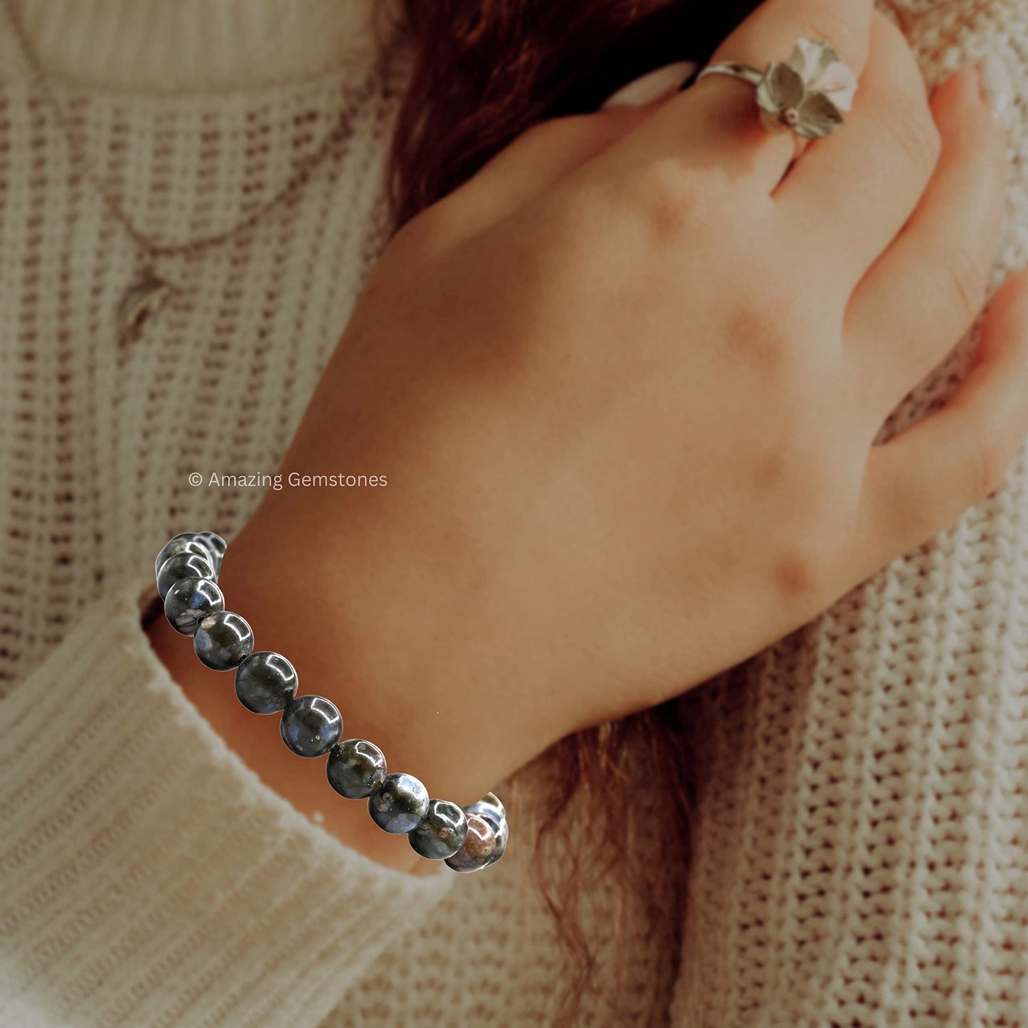 Amazing Gemstone Que Sera Stone Llanite Bracelet, Gifts For Men & Women - Protection Healing Crystal Bracelet - 8mm Gemstone Beaded Adjustable Bracelet, Pulseras Para Hombres Mujer Stocking Stuffers