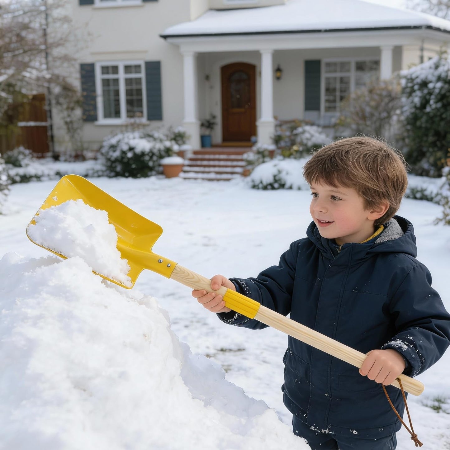 2 Pcs Kids Rake and Shovel Set,28" Toddler Size Metal Snow Shovel & Leaves Rake with Wooden Handle,Real Gardening Tools for Child Age 3 for Little Helpers in Winter Yard Fun
