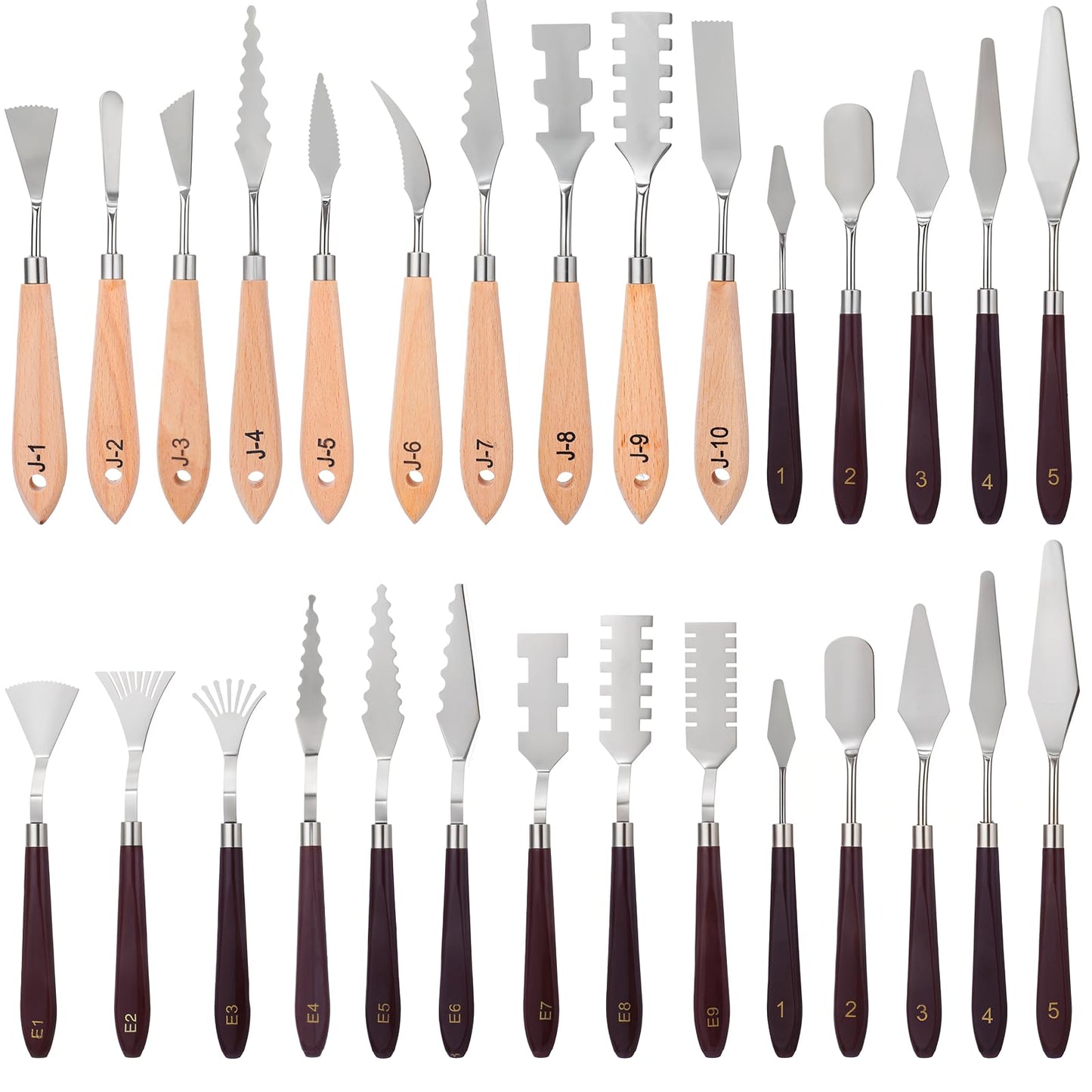 HANLANXUE 29 Piece Palette Knife Set, Numbered Paint Spatula Stainless Steel with Wooden Handle for Acrylic and Oil Painting Textured Art Supplies Canvas