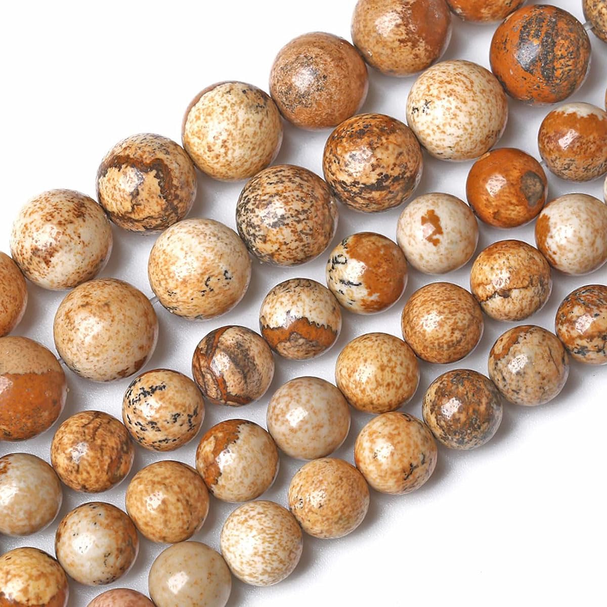 10mm Natural Picture Jasper Beads Round Semi Precious Gemstone Loose Beads for Jewelry Making (36-38pcs/strand)