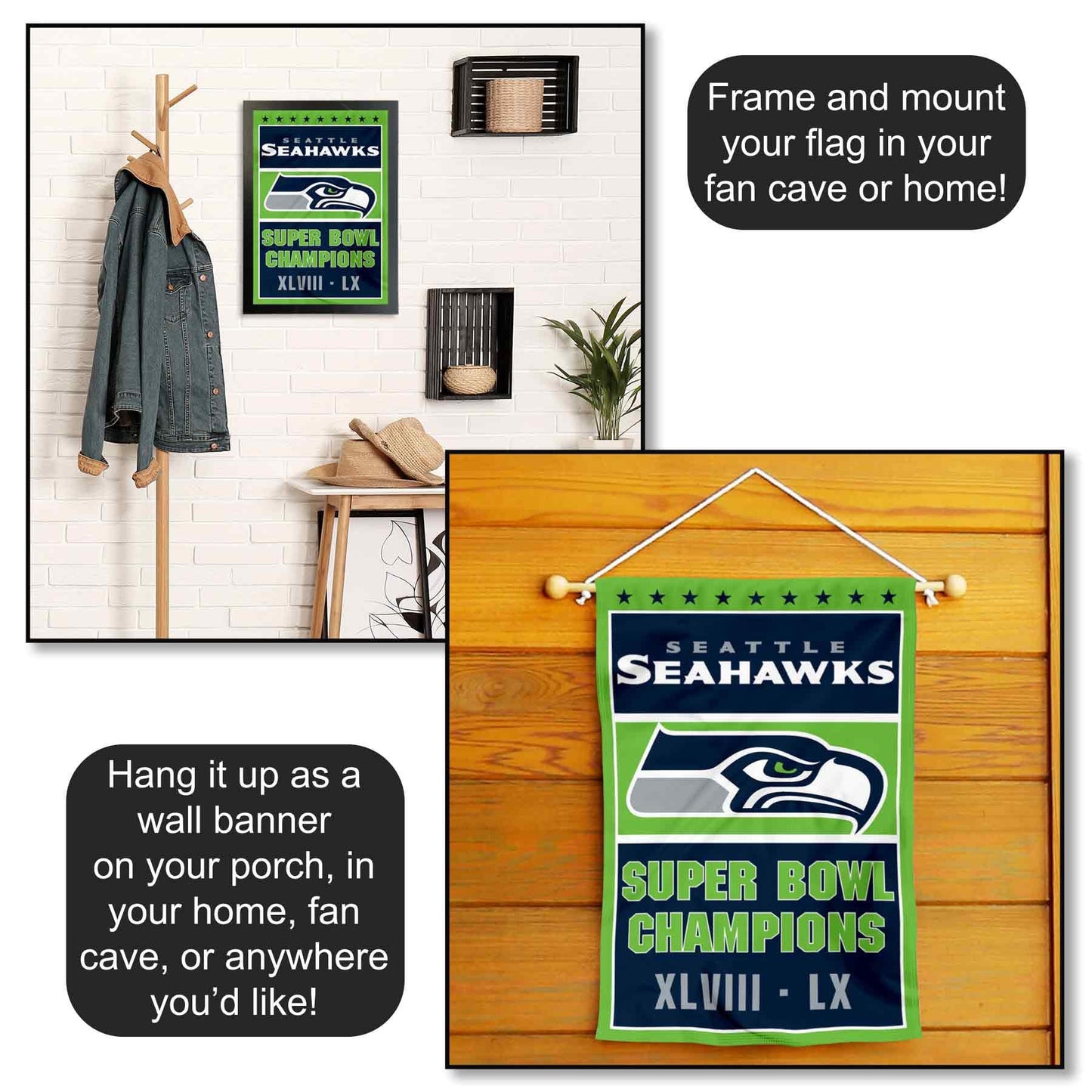 Seattle Seahawks 2 Time Champions Yard Garden Banner Flag