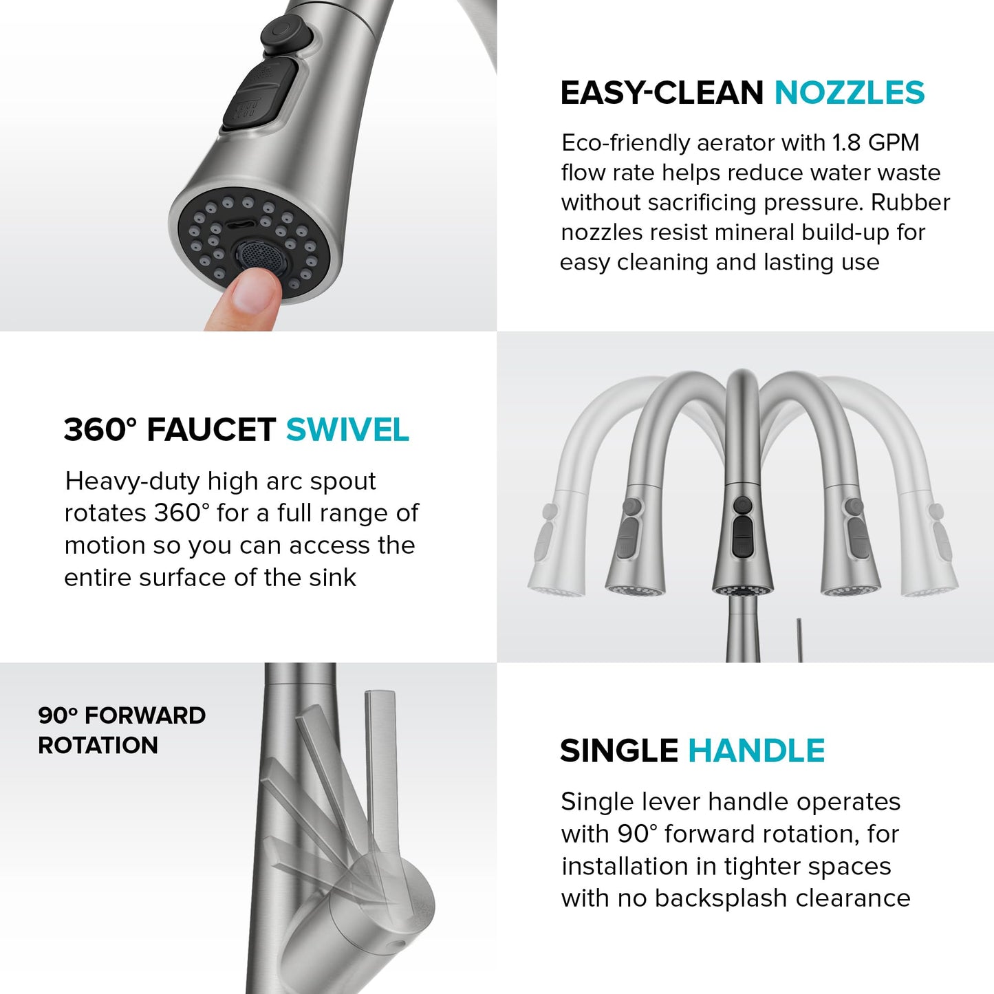 KRAUS Odelia 4-Function Single Handle Pull Down Kitchen Faucet in Spot-Free Stainless Steel with CleanSweep Blade Spray, KPF-3220SFS