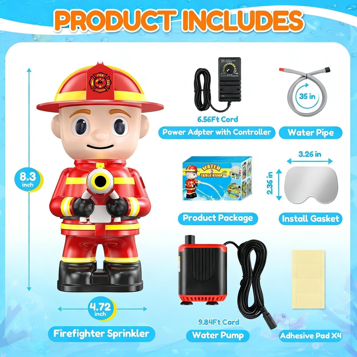 Water Table Pump Kids Toys: Firefighter Water Table Pump Continuous Flow Adjustable Water Pressure 12V Safe Plug-in Long Cord No Drilling Kids Outdoor Water Play Toys Accessories for Toddlers 1-3 4-8