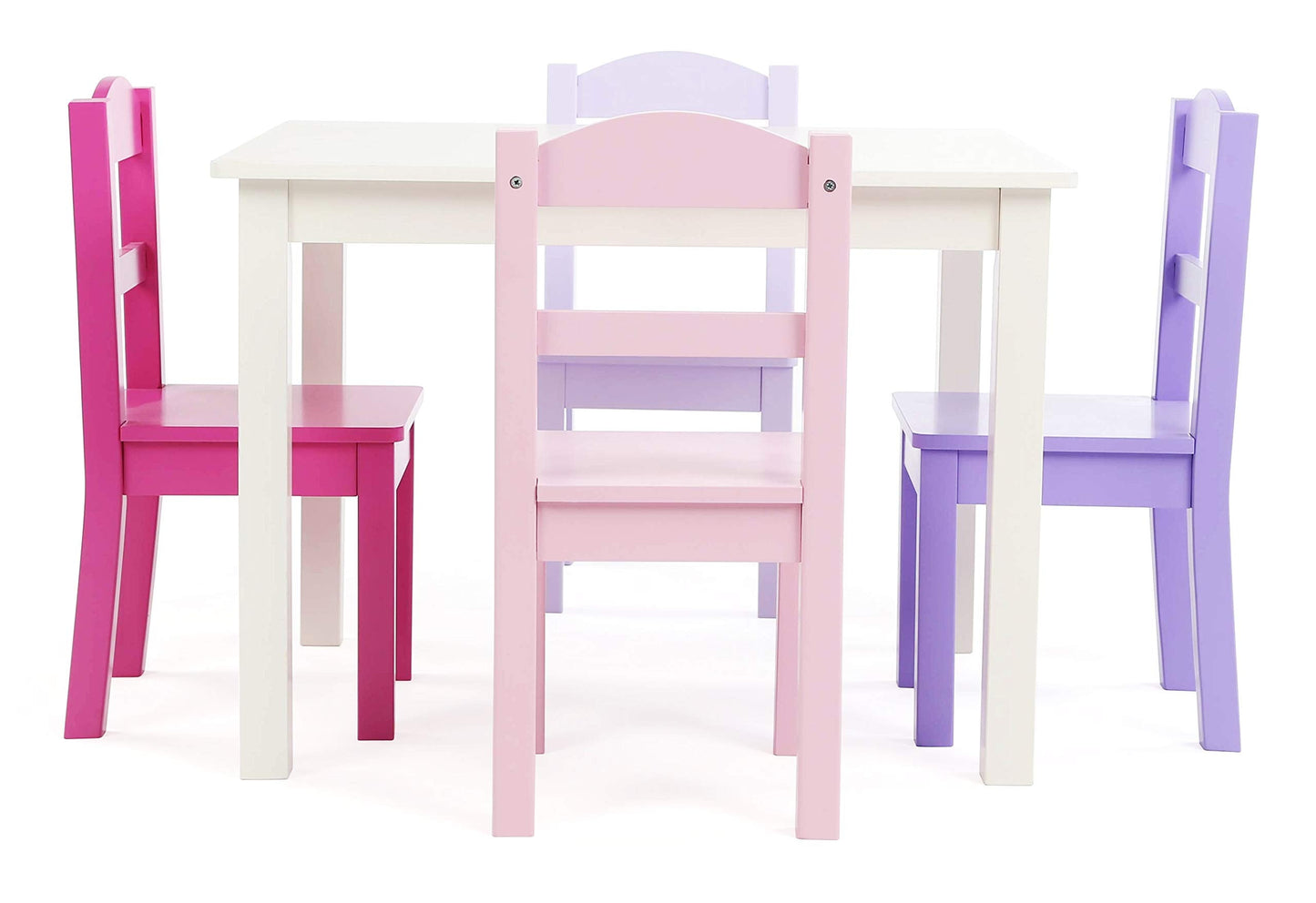 Humble Crew Kids Table and Chair Set, Toddler Activity Table with 4 Chairs for Play, Crafts, Snacks & Learning, Wooden Kids Furniture for Playroom & Bedroom, White/Pink/Purple/Aqua