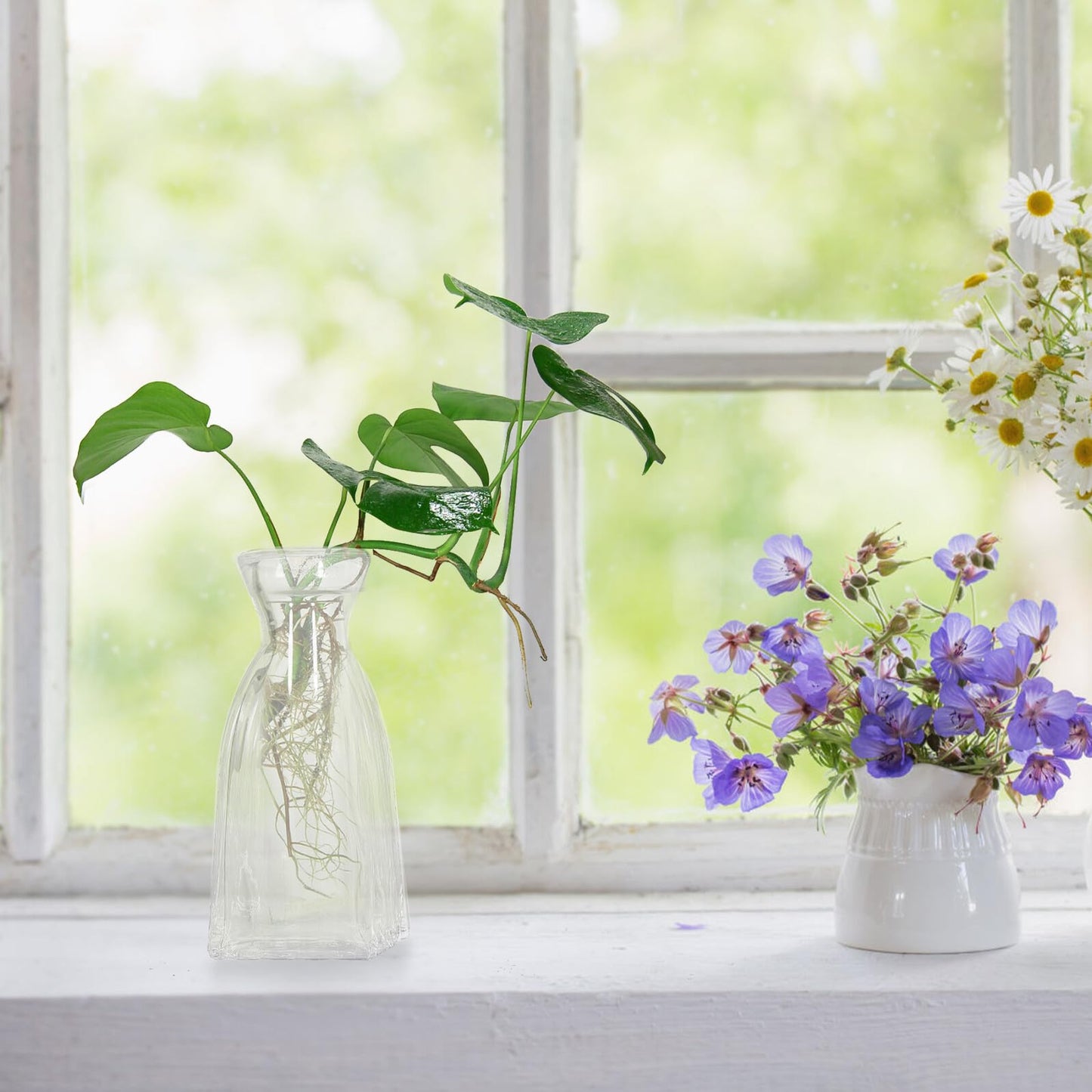 JECOMPRIS 4pcs Creative Glass Flower Vases Set, Unique Indoor Terrarium Vase for Desktop Home Décor, Glass Container for Hydrating Green Plants and Flowers