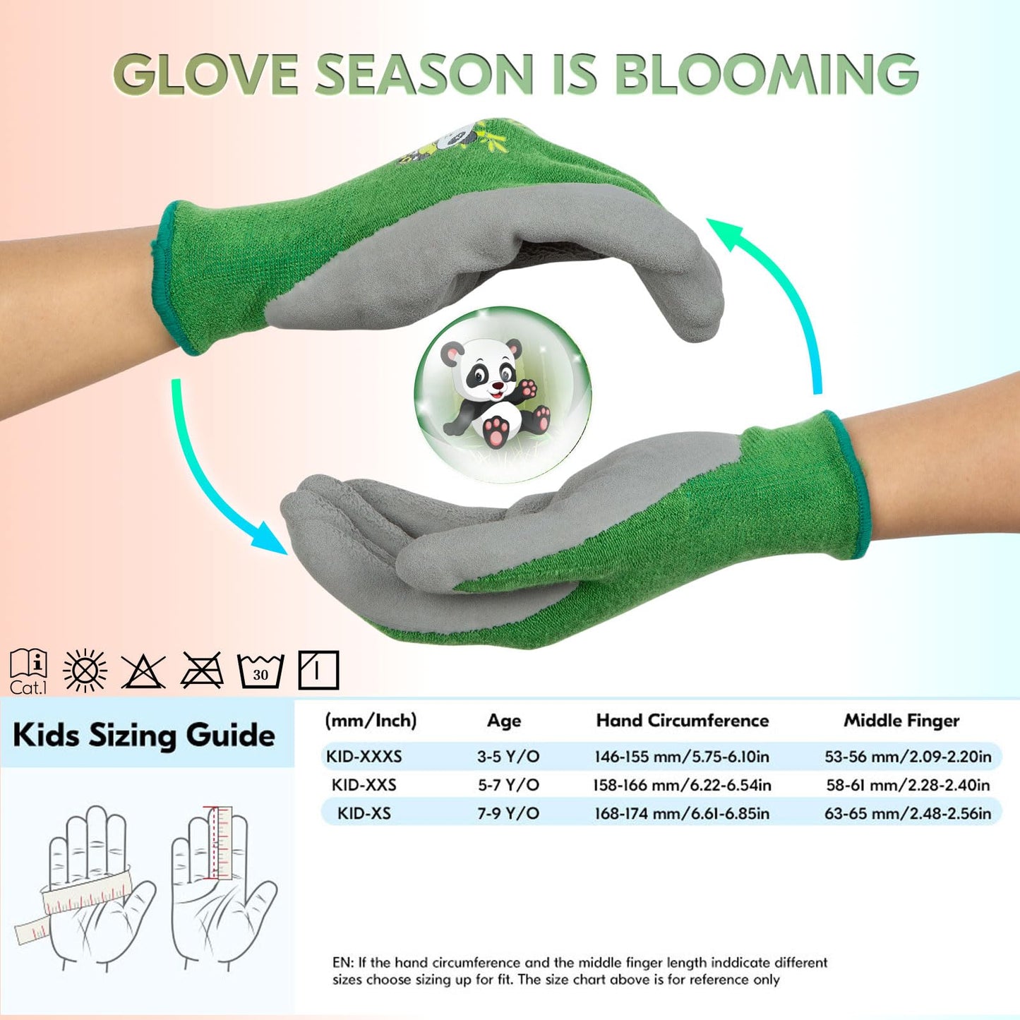 Vgo... 2-Pairs Age 5-7 Kids Garden Gloves, Bamboo Fibre Toddler Gardening Gloves, Children Yard Safety Work Gloves,Rubber(Size XXS, Green, KID-RB6026)