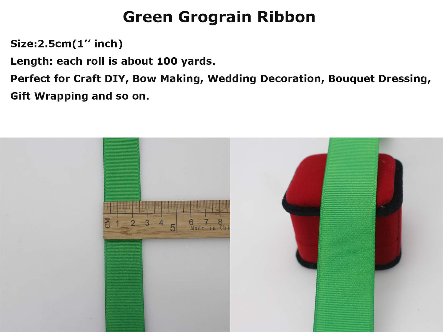 Jesep One Roll 100 Yards 1" Soild Grosgrain Ribbon Boutique Gift Wrapping Package Ribbon, DIY Crafts Bow Hair Headband Accessories Assorted Ribbon#553 (1" 25mm, Green)