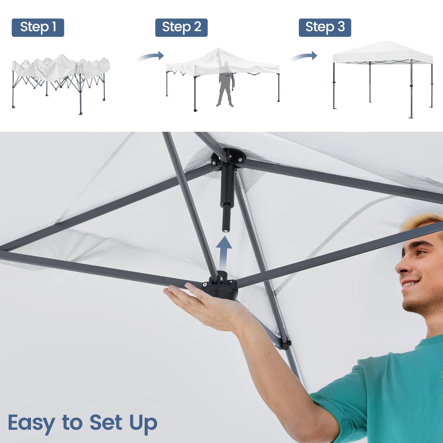 Yaheetech 10x10 1-Person Setup Pop Up Canopy Tent, Instant Portable Commercial Canopy Tent, Outdoor Gazebo with 1-Button Push, Wheeled Bag & 4 Sandbags for Home, Party & Outdoor, Silver-Coated White