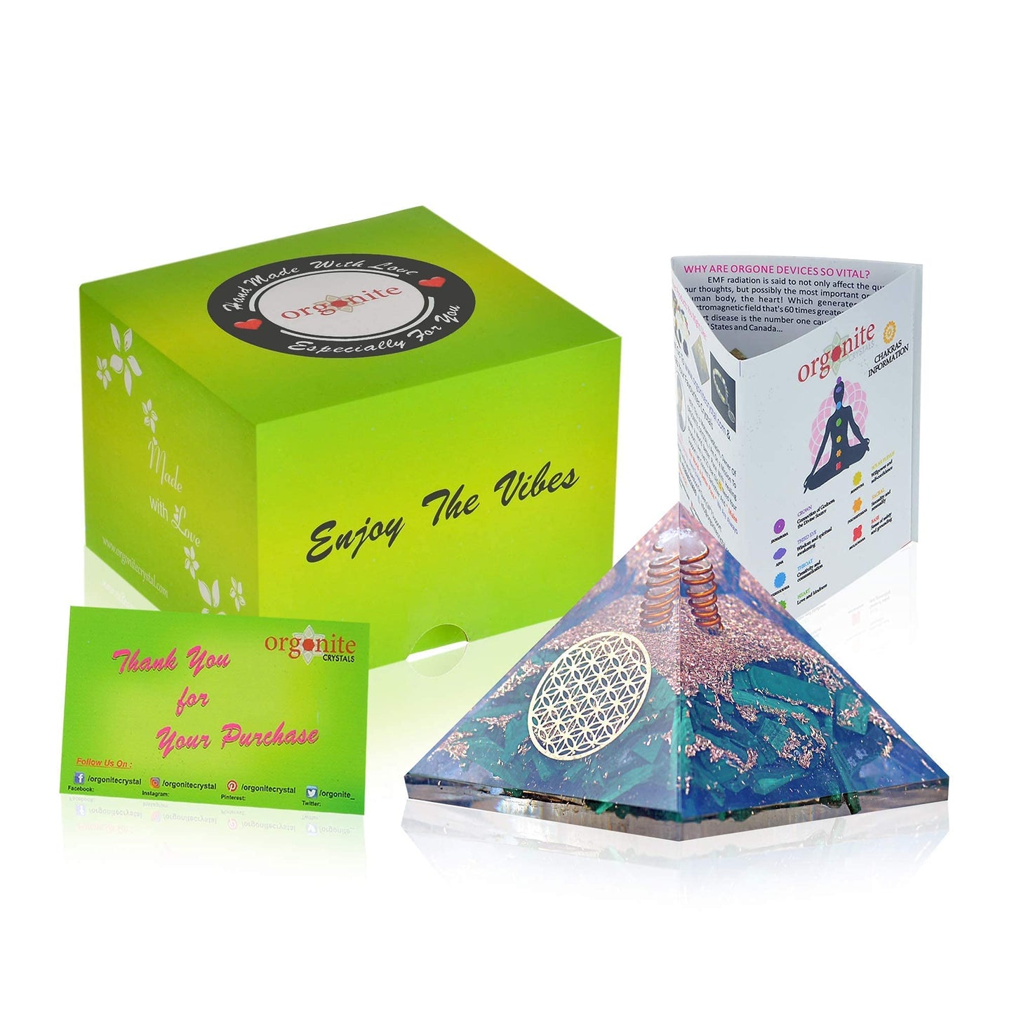Orgonite Crystal Malachite Pyramid – Positive Energy Crystals Promote Chakra Healing to Enhance Spiritual Growth and Visionary Powers