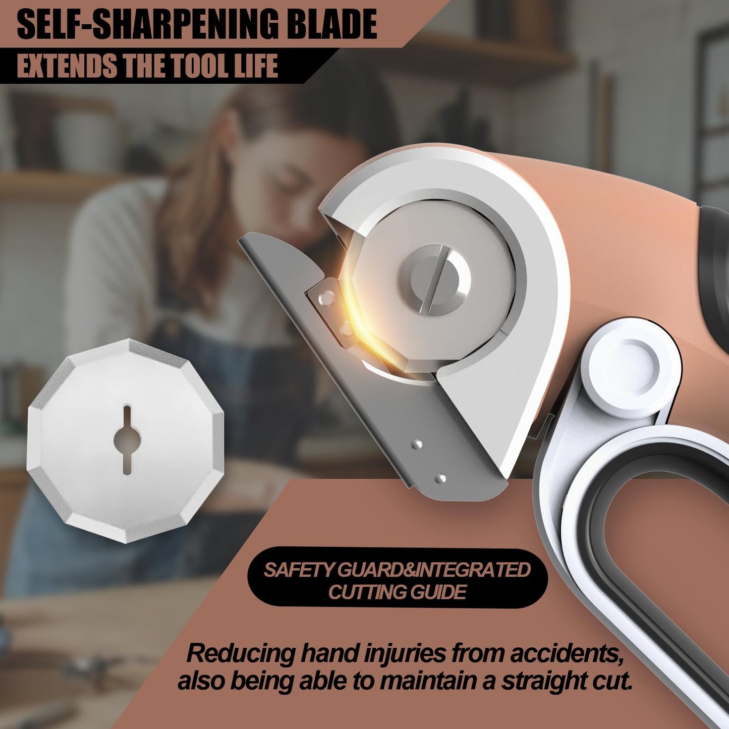 ZEITE 4V Cordless Electric Scissors Cardboard Cutter with 2 Blades,Storage Case,Rotary Cutter for Box Plastic Carpet Fabric, Easy to Hold and Safe,Mocha