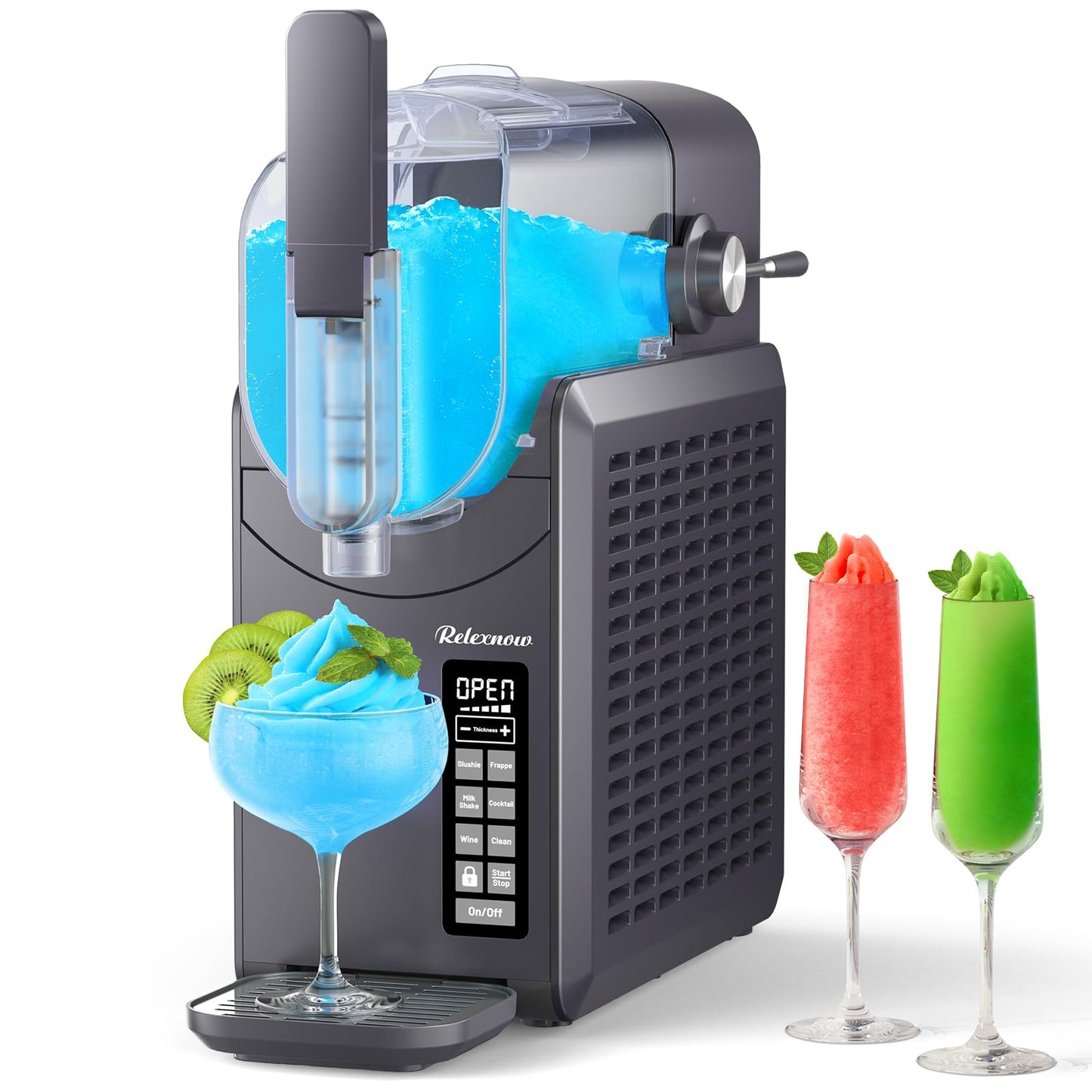RELEXNOW Slushie Machine for Home – 6 Preset Programs, Soft Serve Frappés, Milkshakes, Margaritas & Frozen Drinks, No Ice Needed, Auto-Clean, LED Display, Quiet Operation, 88oz Capacity