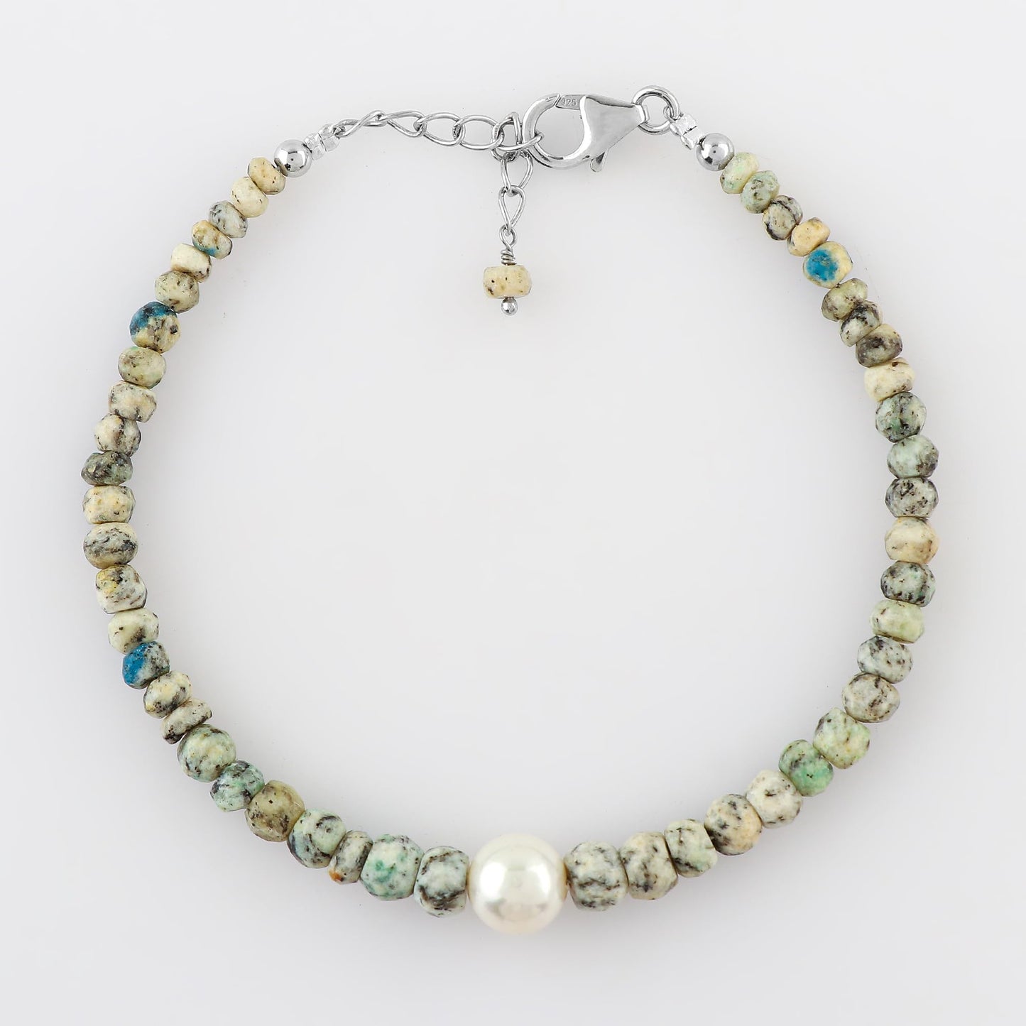 CRYSTALIS Natural K2 Jasper Beads Adjustable Bracelet with Elegant Pearl, High Grade Gemstones, Chakra Healing Stones, Gift Giving Jewelry, 925 Sterling Silver Womens Bracelet 8 inch