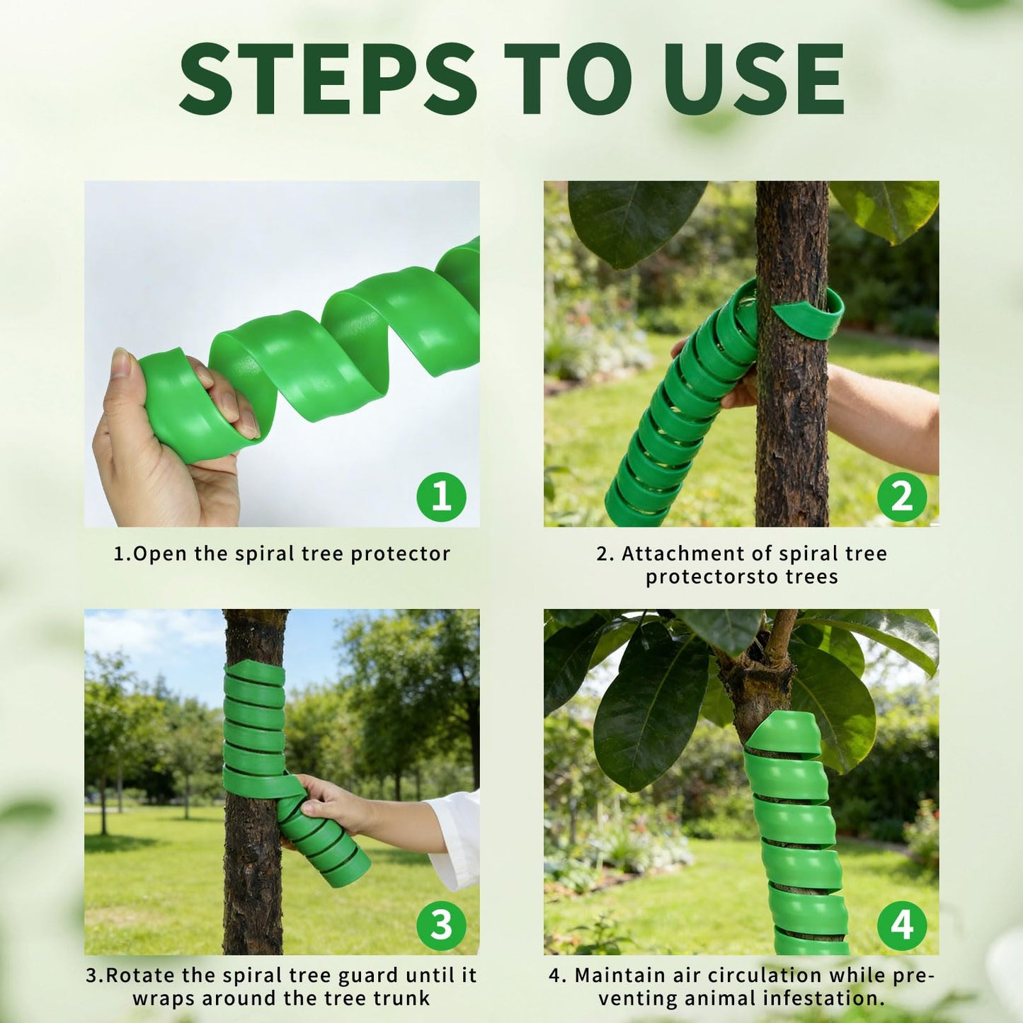 Spiral Tree Guards, 4 Pack, 2 Sizes (4x40cm & 5x40cm), Flexible Tree Protector Wrap for Young Saplings, Trunk Protection from Animals, Weather, and Lawnmower Damage