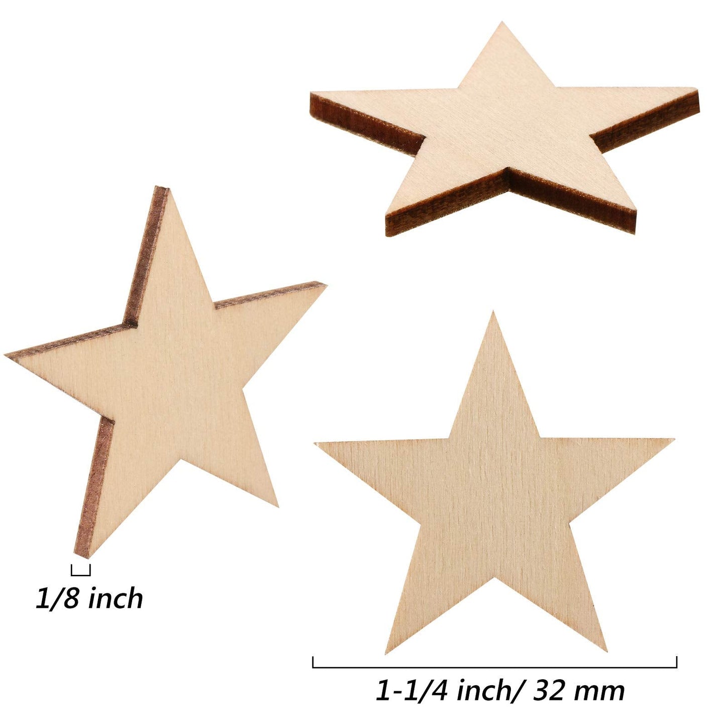 300 Pieces Wooden Stars Shape Unfinished Stars Pieces Blank Wooden Cutouts Ornaments for Craft and Easter Decoration(1-1/4 Inch)