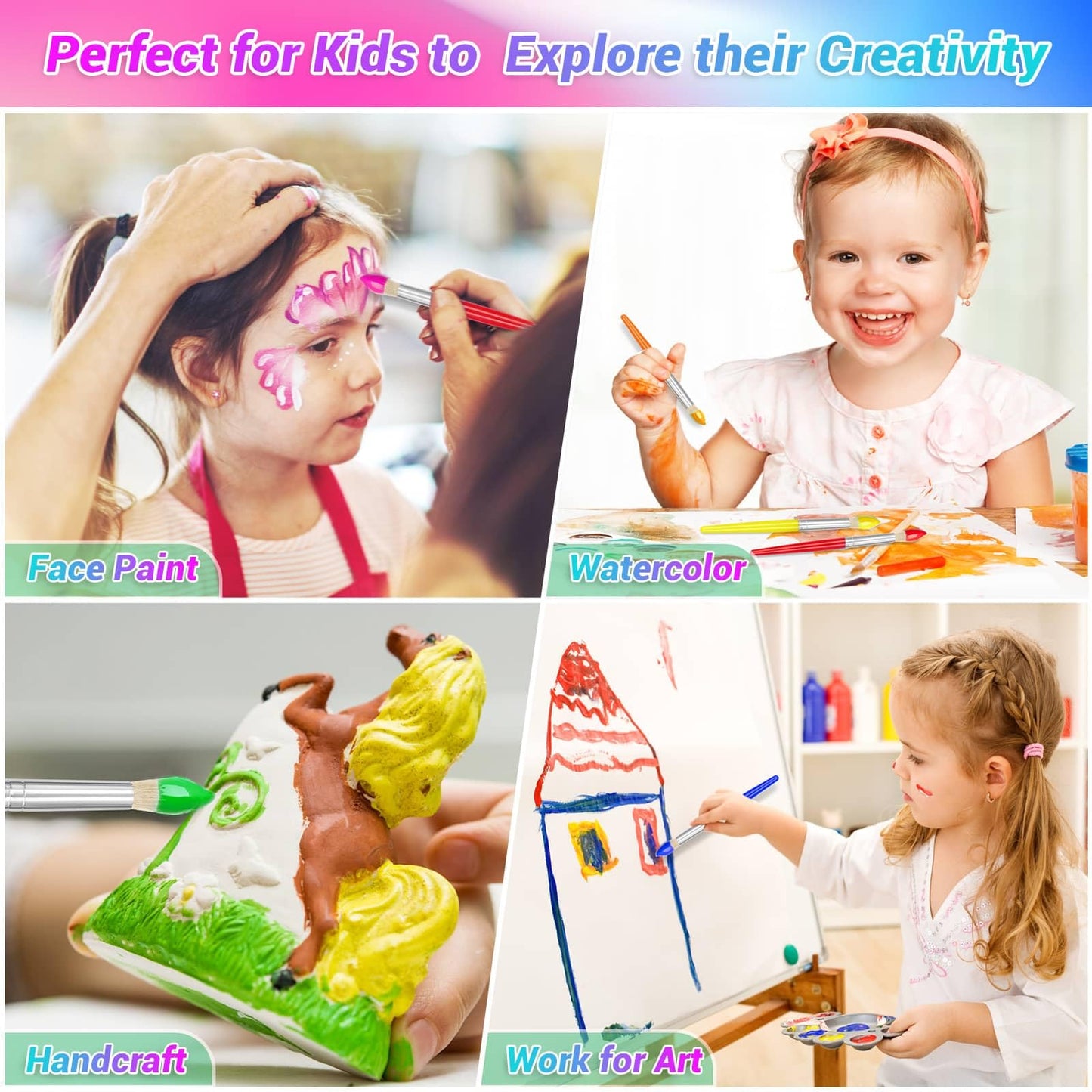 30Pcs Paint Brushes, Anezus Round Paint Brushes for Kids Classroom Toddlers Paint Brush Set for Touch Up Preschool Daycare Washable Acrylic Paint Pumpkin Painting