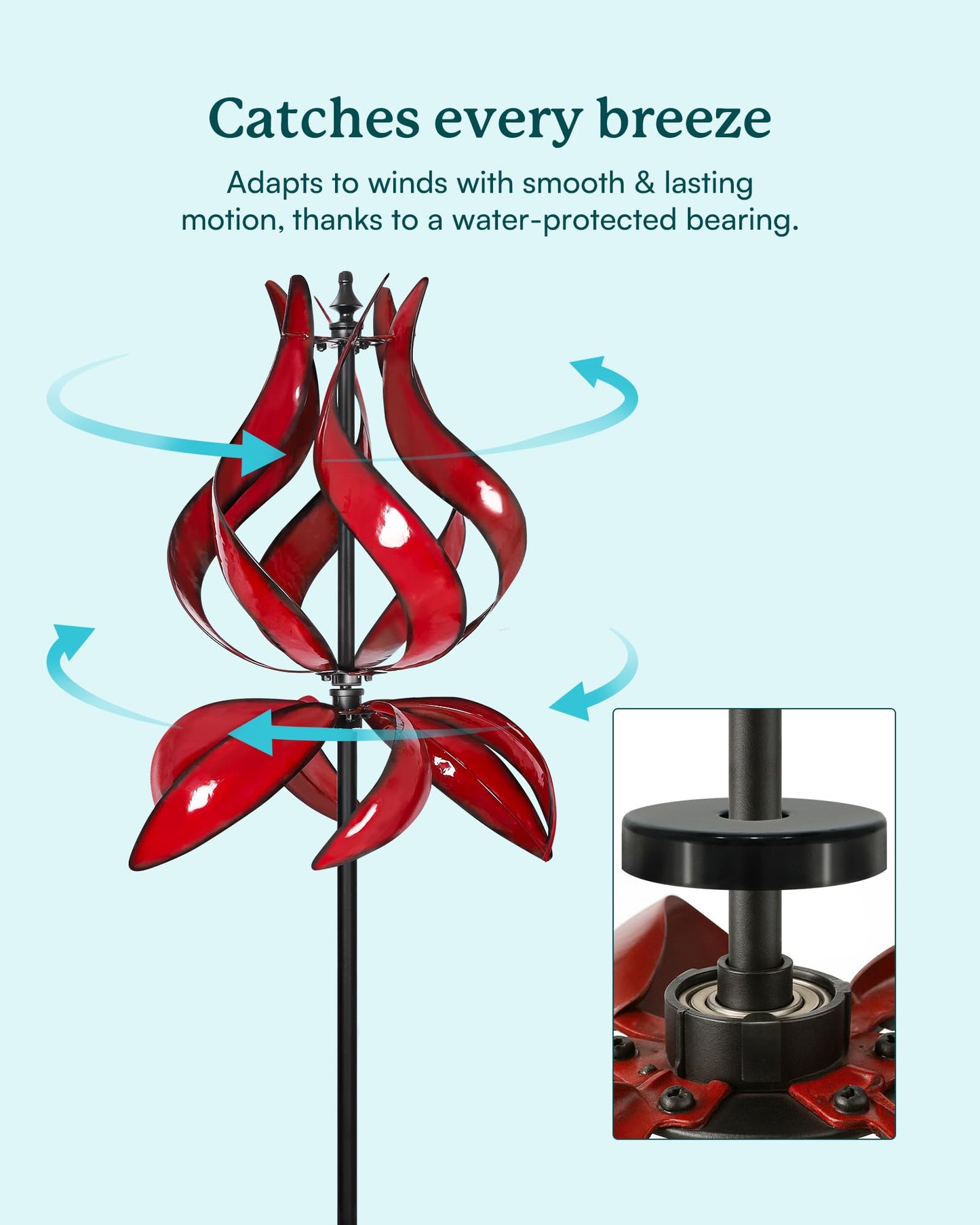 Cyan Oasis Yard Garden Wind Spinners - Large Outdoor Metal Wind Spinners with Stake, Yard Art Lawn Garden Decor (19" W x 87" H)