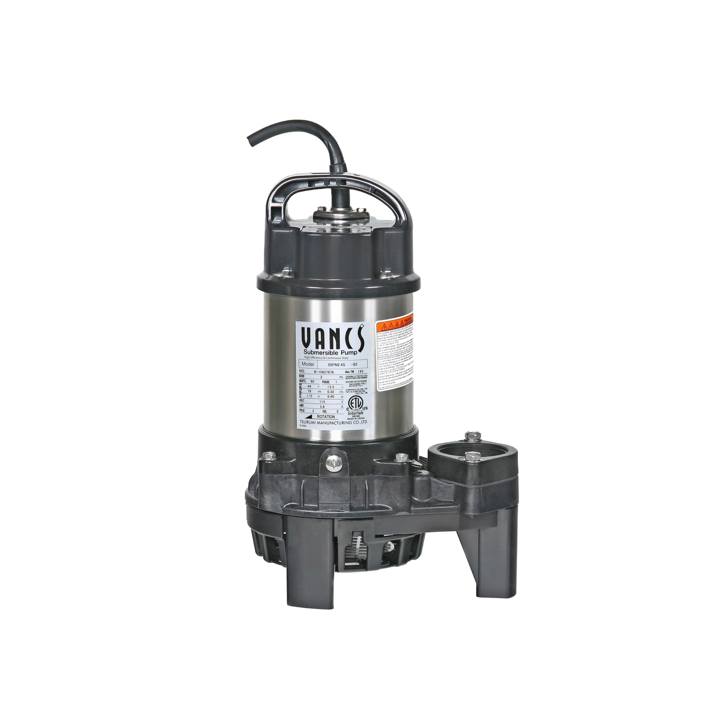 Tsurumi Pump 4-PN | Submersible Pond Pump/Waterfall Pump | 1/2 HP, 115V, 2 in Discharge | Ideal Water Feature Pump for Ponds, Fountains, Waterfalls | 80 GPM / 4800GPH