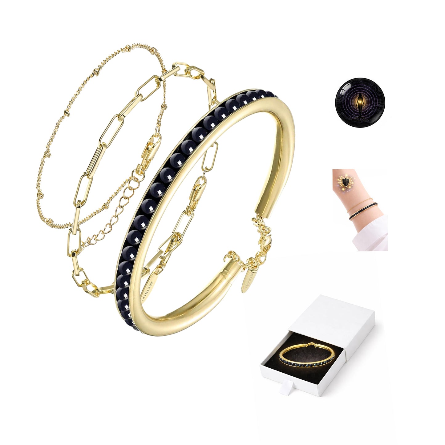 ZEETNIVI Intentional Healing Stones Bracelet for Women, 3PCS Layered Set with Semi‑Precious Stone Beads, Inspirational Jewelry for Calm Rituals & Emotional Balance