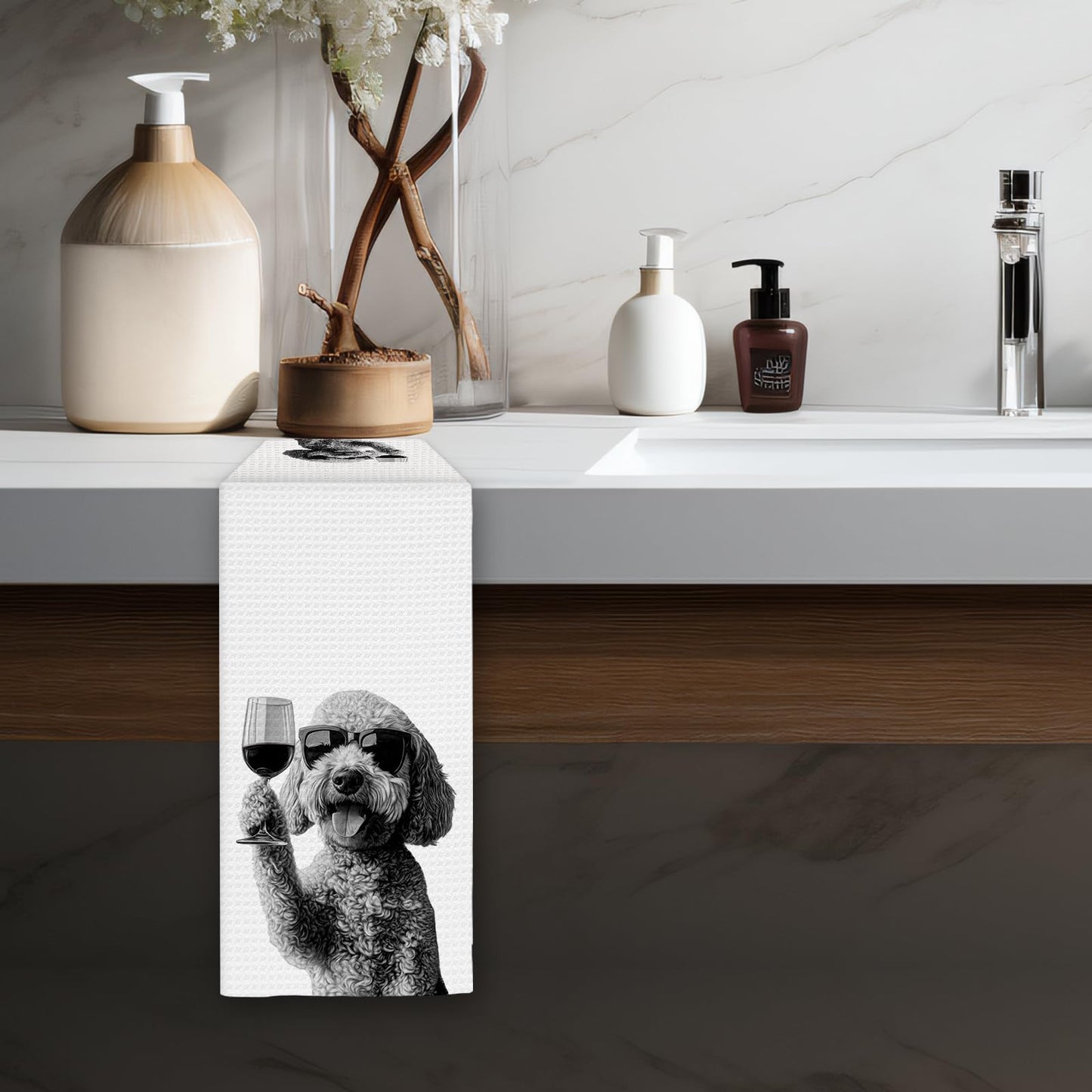 FIicy Goldendoodle Gifts Wine Kitchen Towels, Gifts for Golden Doodle Dog Wine Lovers Decorative Hand Dish Towel for Kitchen Home Bar, Funny Golden Doodle WineLover Home Bars Kitchen Decor(16x24inch)