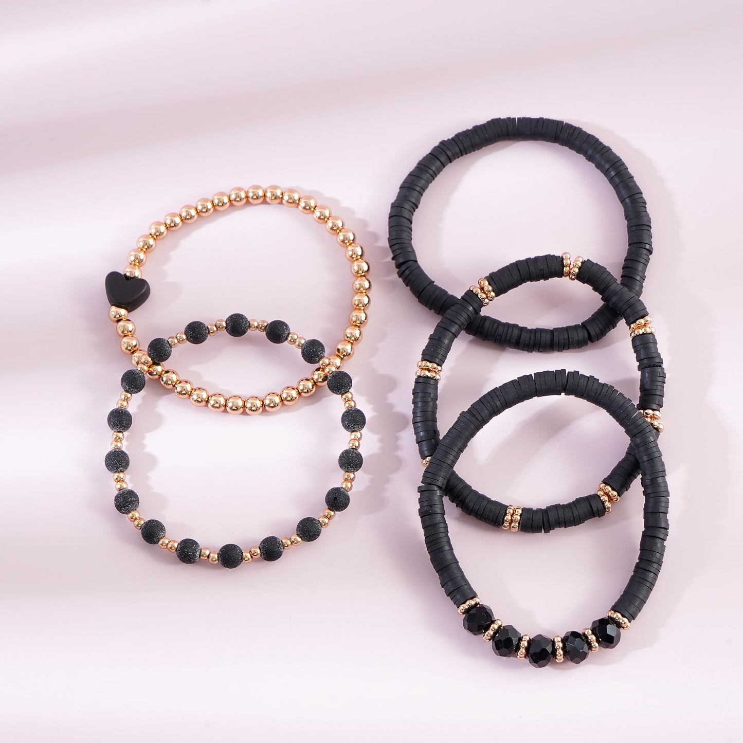 RISHEGAE Heishi Beaded Stretch Bracelets for Women Stackable Polymer Clay Beads Bracelets Friendship Boho Summer Beach Bracelet Jewelry Set