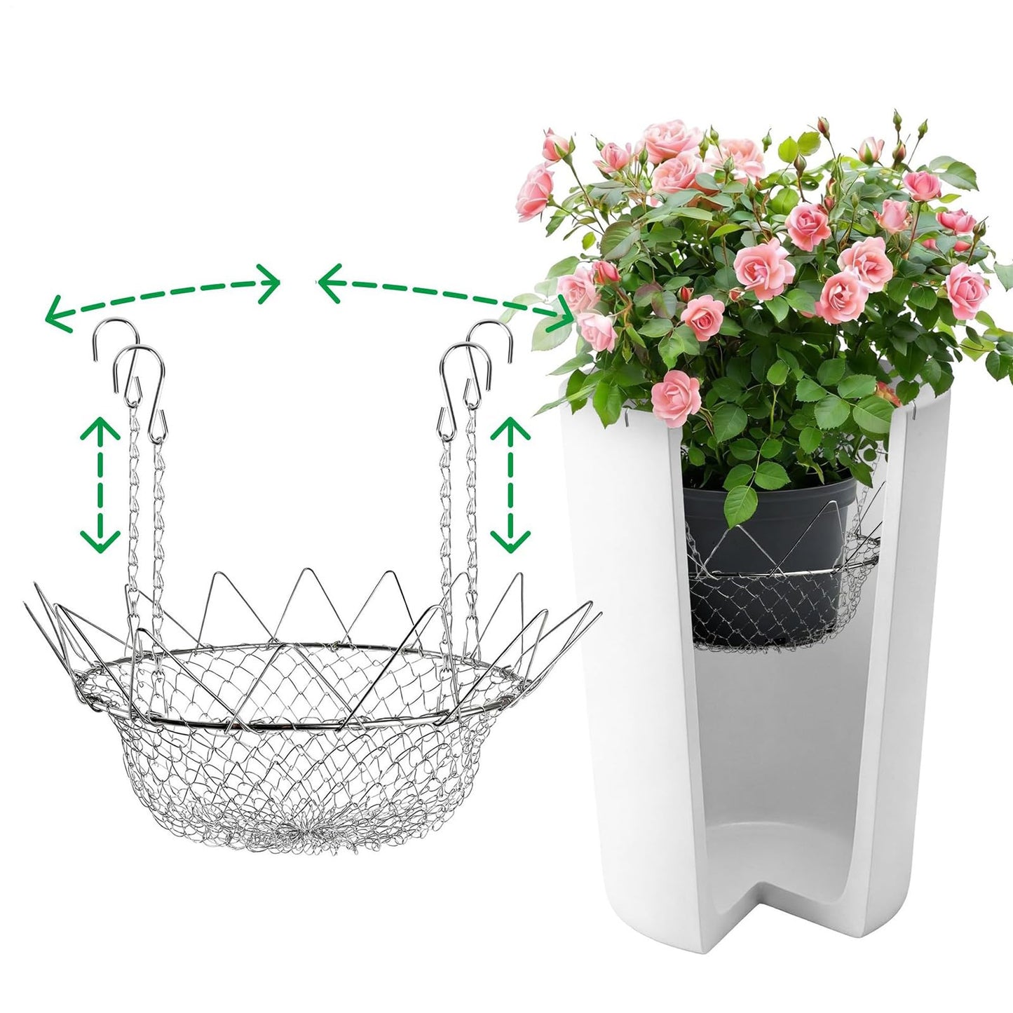 Adjustable Planter Insert - Stainless Steel Pot, Resilient Heavy Duty Riser, Accessory Housing Unit | for Flower Filler Support Chains Outdoor Indoor Potted Home Garden Decor Height Elevating