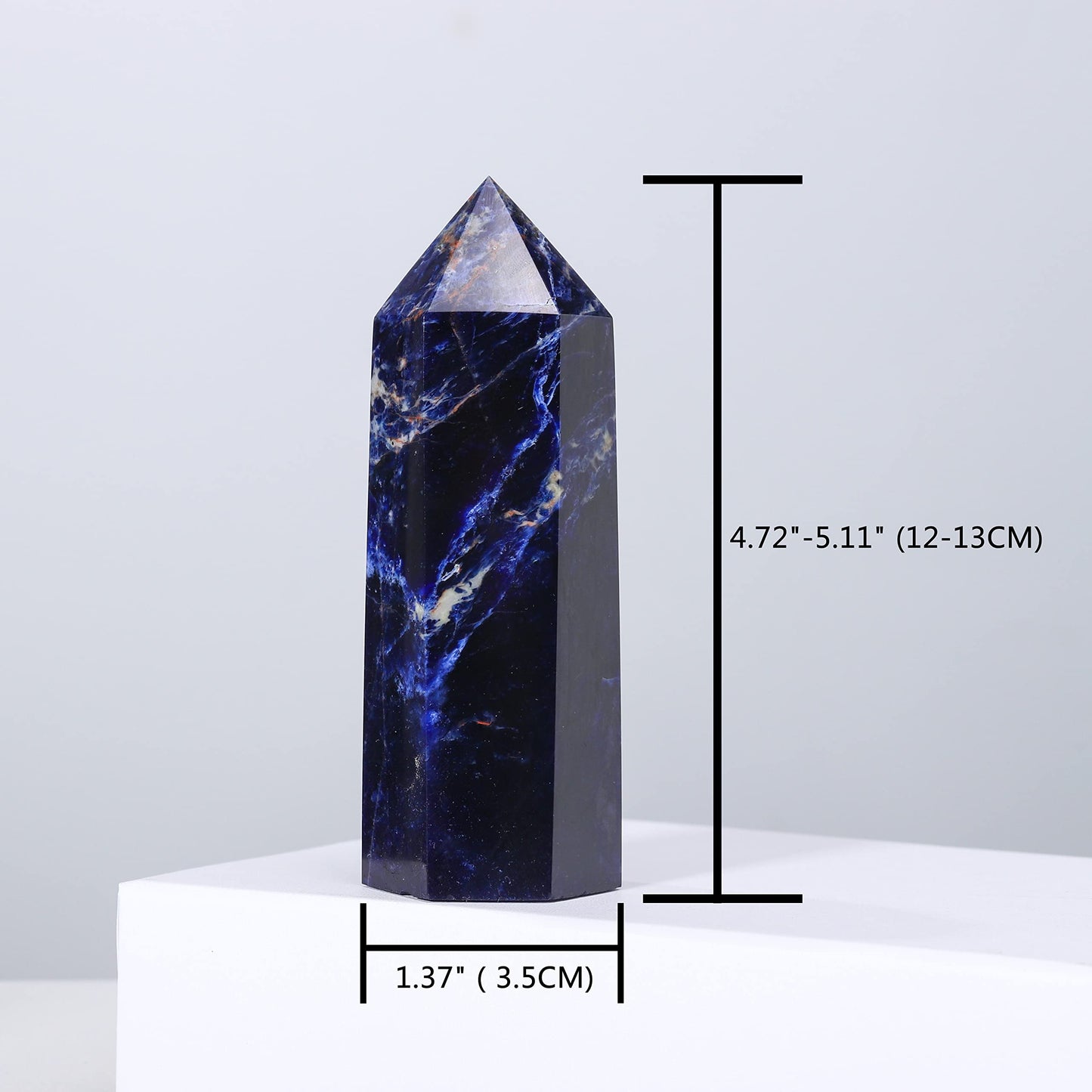 Runyangshi Large Sodalite Natural Healing Crystal Wand 4.72"-5" Blue-Veins Stone Quartz Tower 6 Faceted Single Point Crystals Prism Wand for Meditation Reiki Chakra Therapy Home Decor Gift