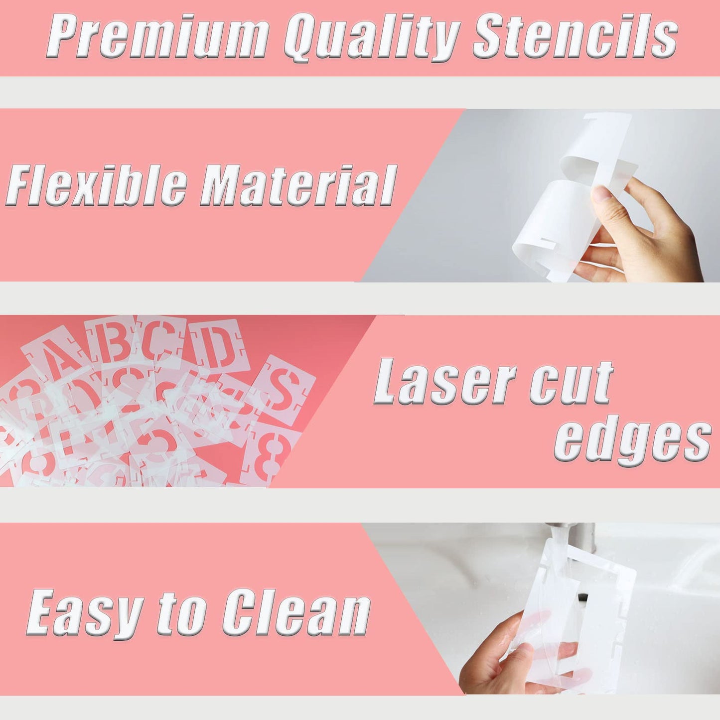 12 Inch Letter Stencils Symbol Numbers Craft Stencils, 42 Pcs Reusable Alphabet Templates Interlocking Stencil Kit for Painting on Wood, Wall, Fabric, Rock, Sign (Font Height is 12 Inch)