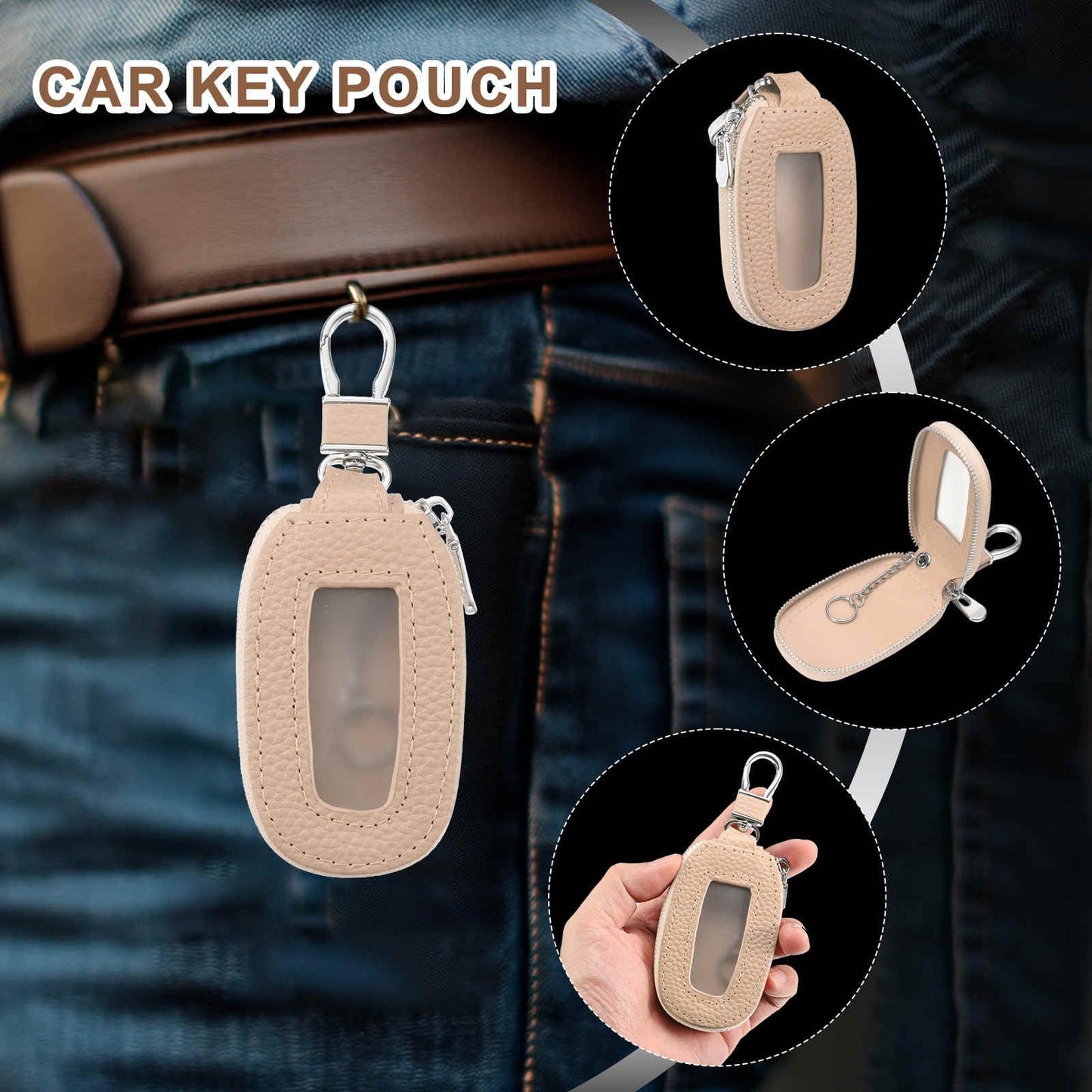 HARFINGTON 2Pcs Universal Premium Car Key Fob Case Genuine Leather Key Fob Protector Cover Smart Key Fob Holder for Remote Key Fob, Pink