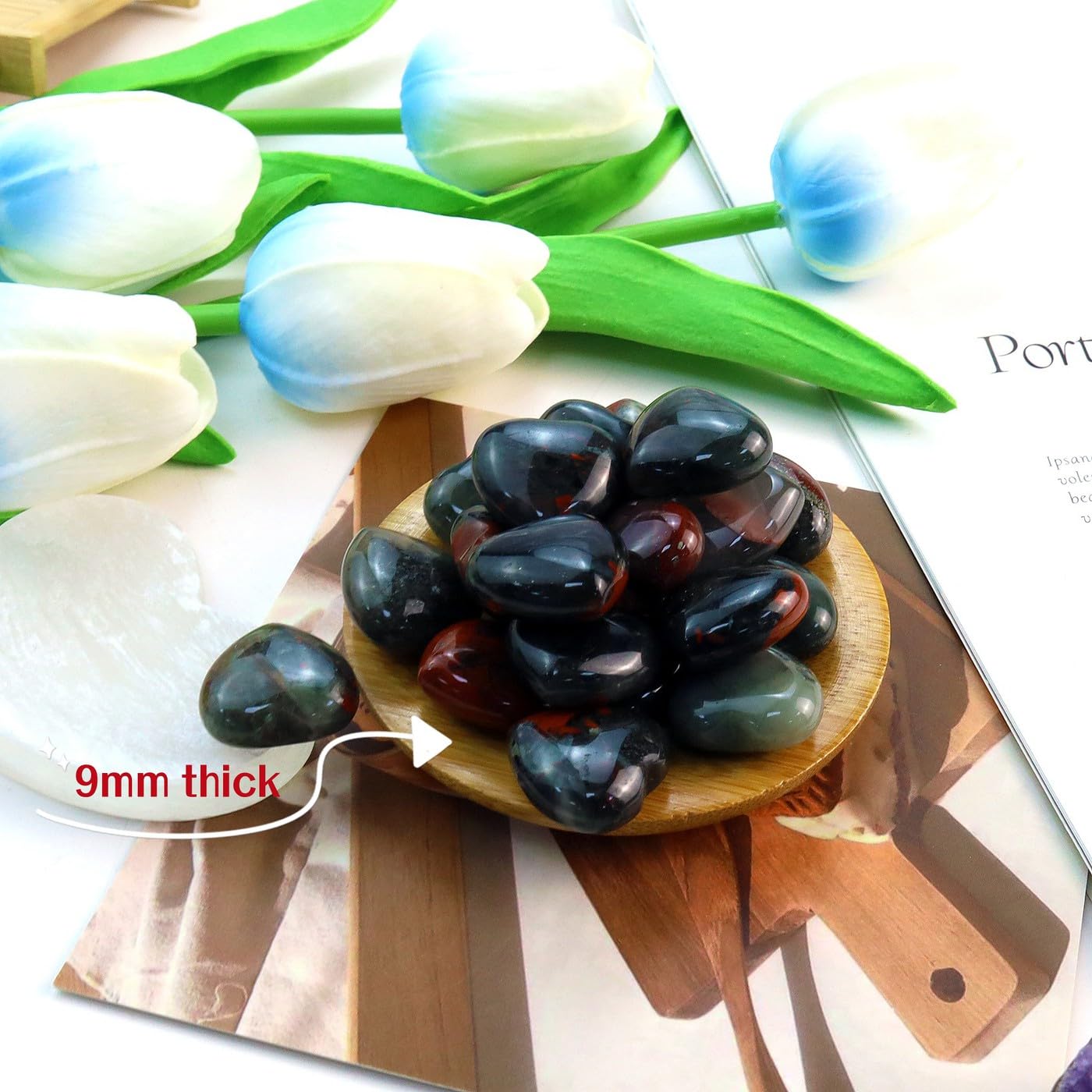 QINJIEJIE 10PCS African Bloodstone Heart Crystals Thick Stones Love Shaped Gemstones Pocket Palm Crystal Bulk Polished Thumb Gem Set Wholesale Worry Stones Spiritual Reiki Energy Gift for Women Men