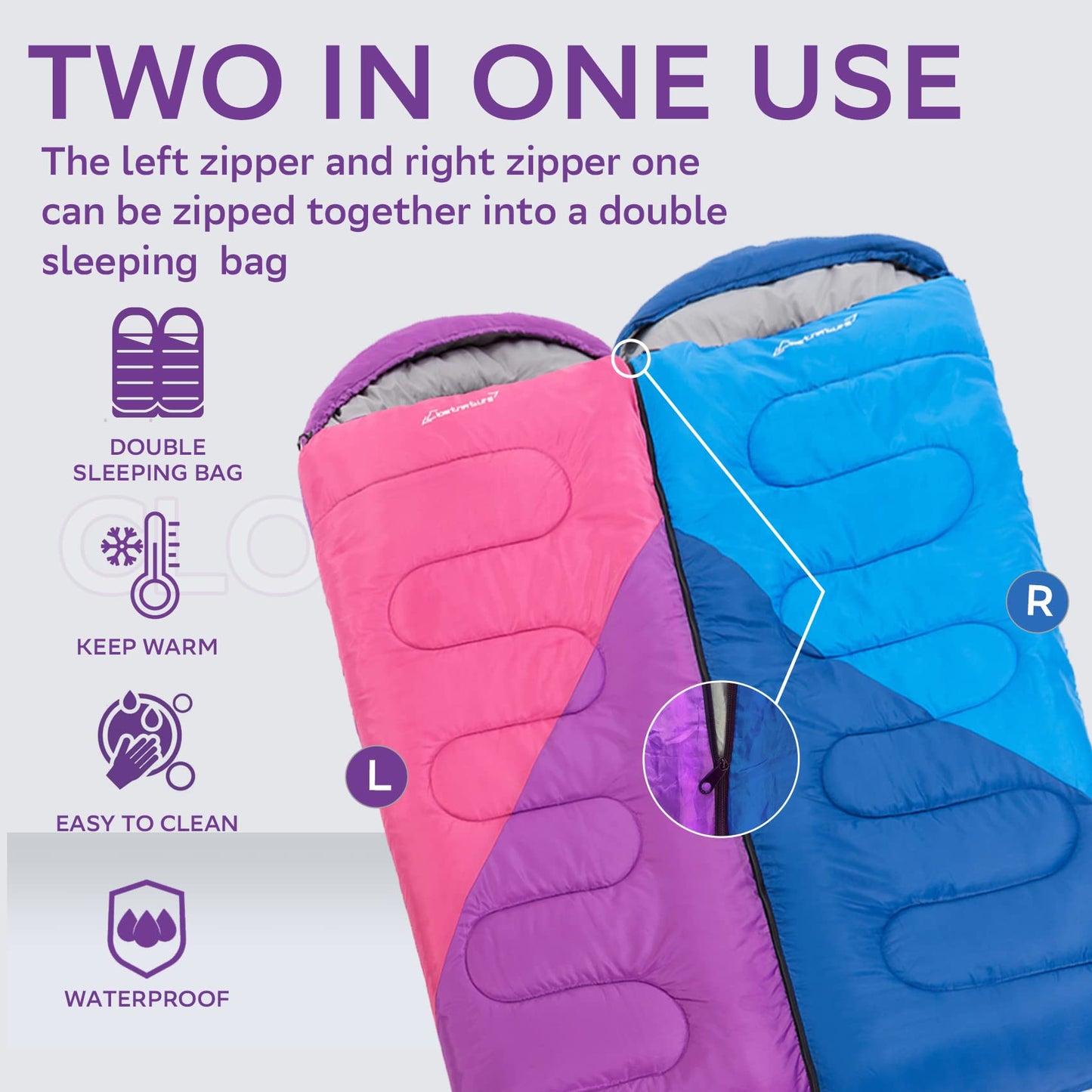 Clostnature Sleeping Bag for Adults and Kids - Lightweight Camping Sleeping Bag for Girls, Boys, Youths, Ultralight Backpacking Sleeping Bags for Cold Weather - Compression Sack Included(Left Zipper)