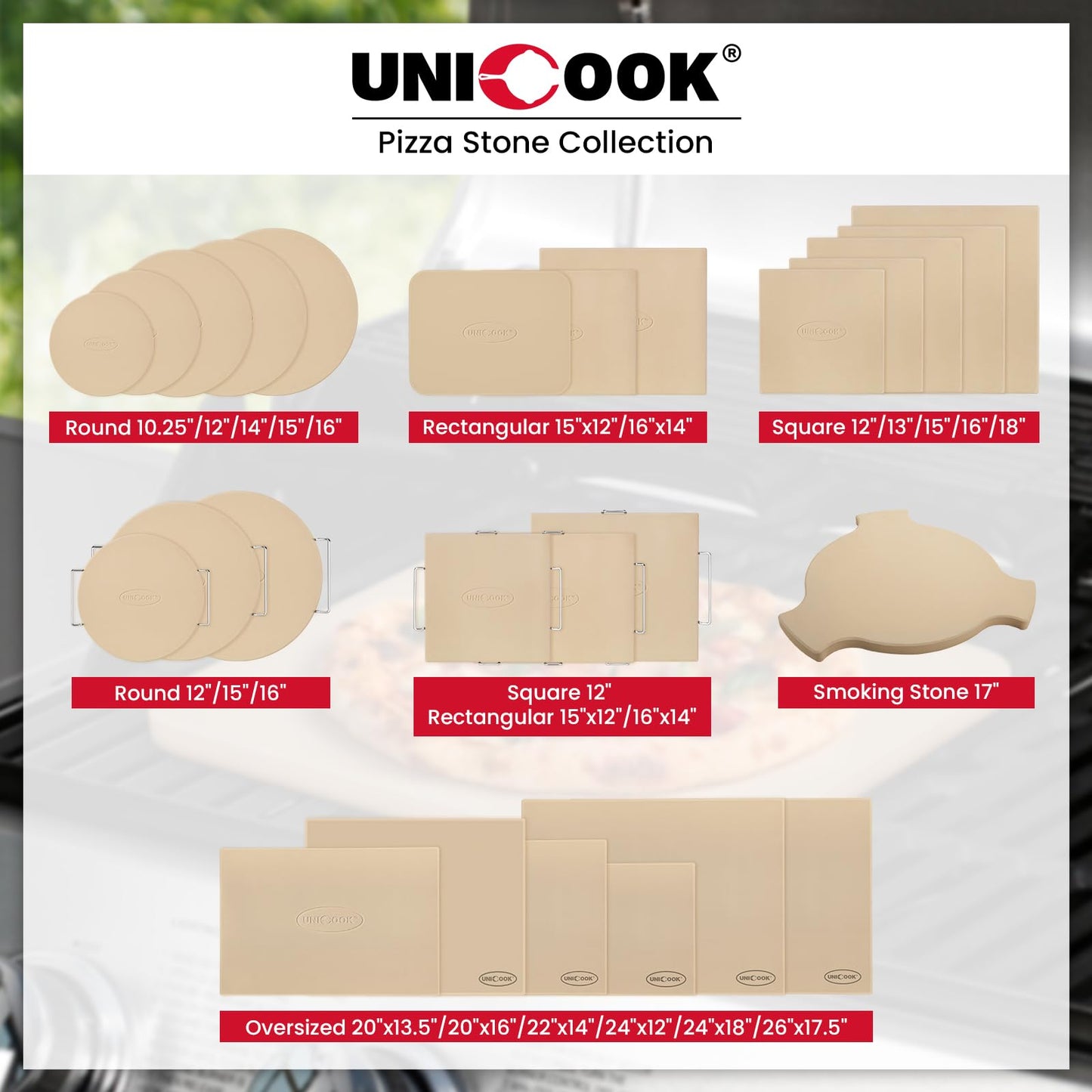 Unicook Large Pizza Stone for Oven 20 Inch, Rectangular Baking Stone 20" x 13.5" x 0.6", Heavy Duty Cordierite Bread Pan, Thermal Shock Resistant, Ideal for Baking Large or 2 Personal Pizzas
