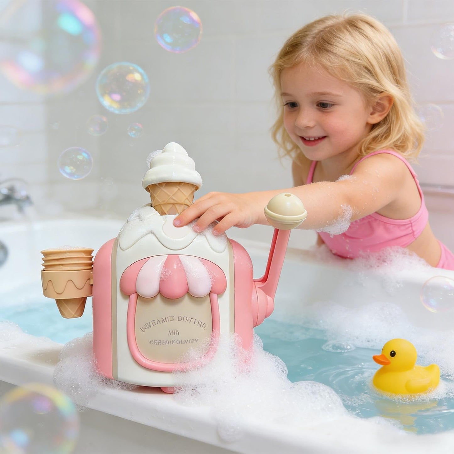Bubble Foam Maker Toy - Bath Ice Cream Pretend Play Machine, Kids Educational Bathtub Bubble Dispenser, Fun Activity Play Set